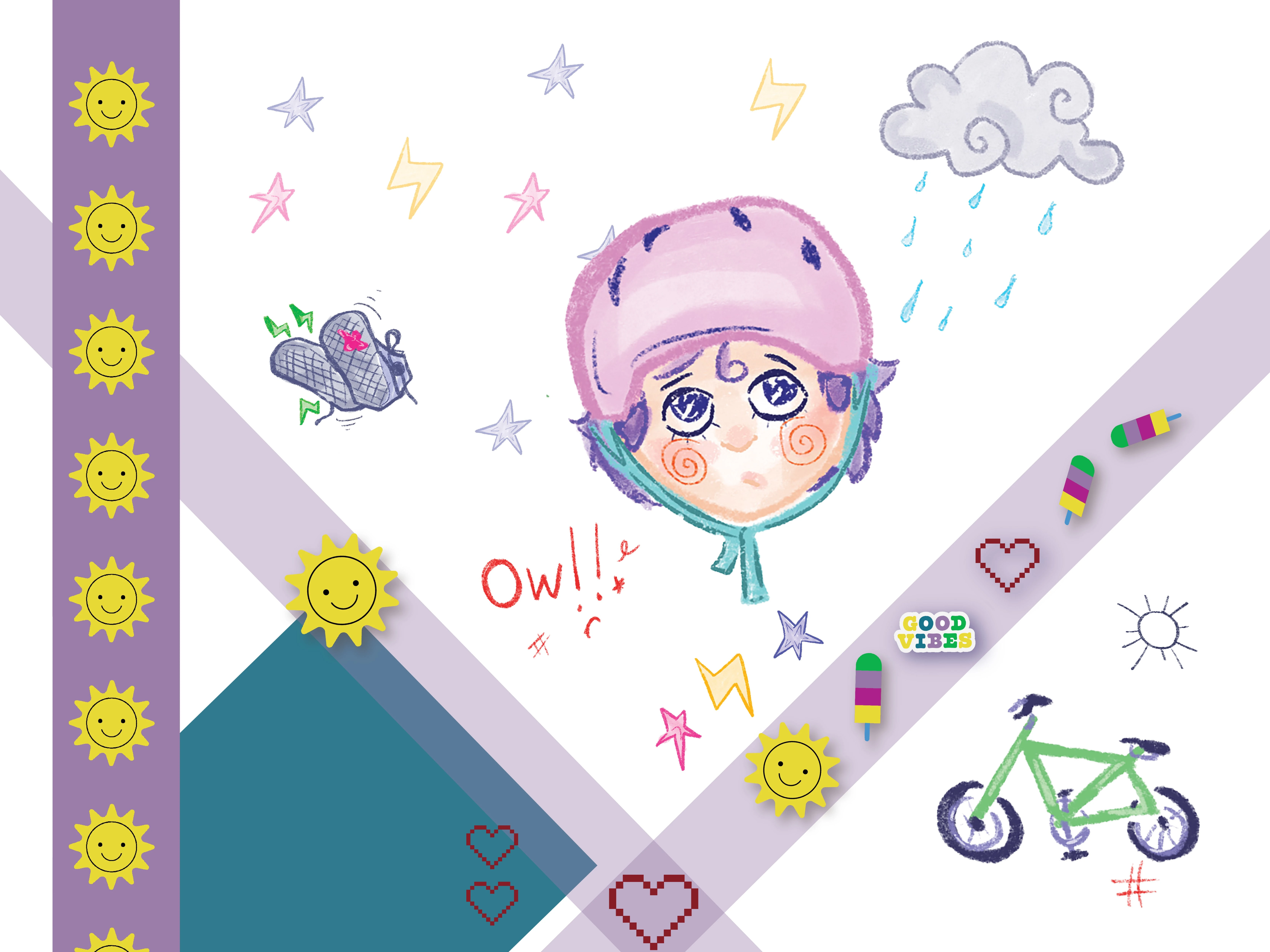 Washi tape, sticker, and hand-drawn illustration elements