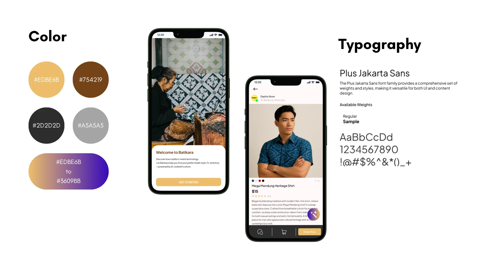 🖼️ Visual Direction
Typography: Friendly, clear, and readable
Color Palette:
Gold: luxury, excellence
Brown: earth, warmth, traditional essence
Layout: Grid-based, mobile-first, focus on accessibility and clarity