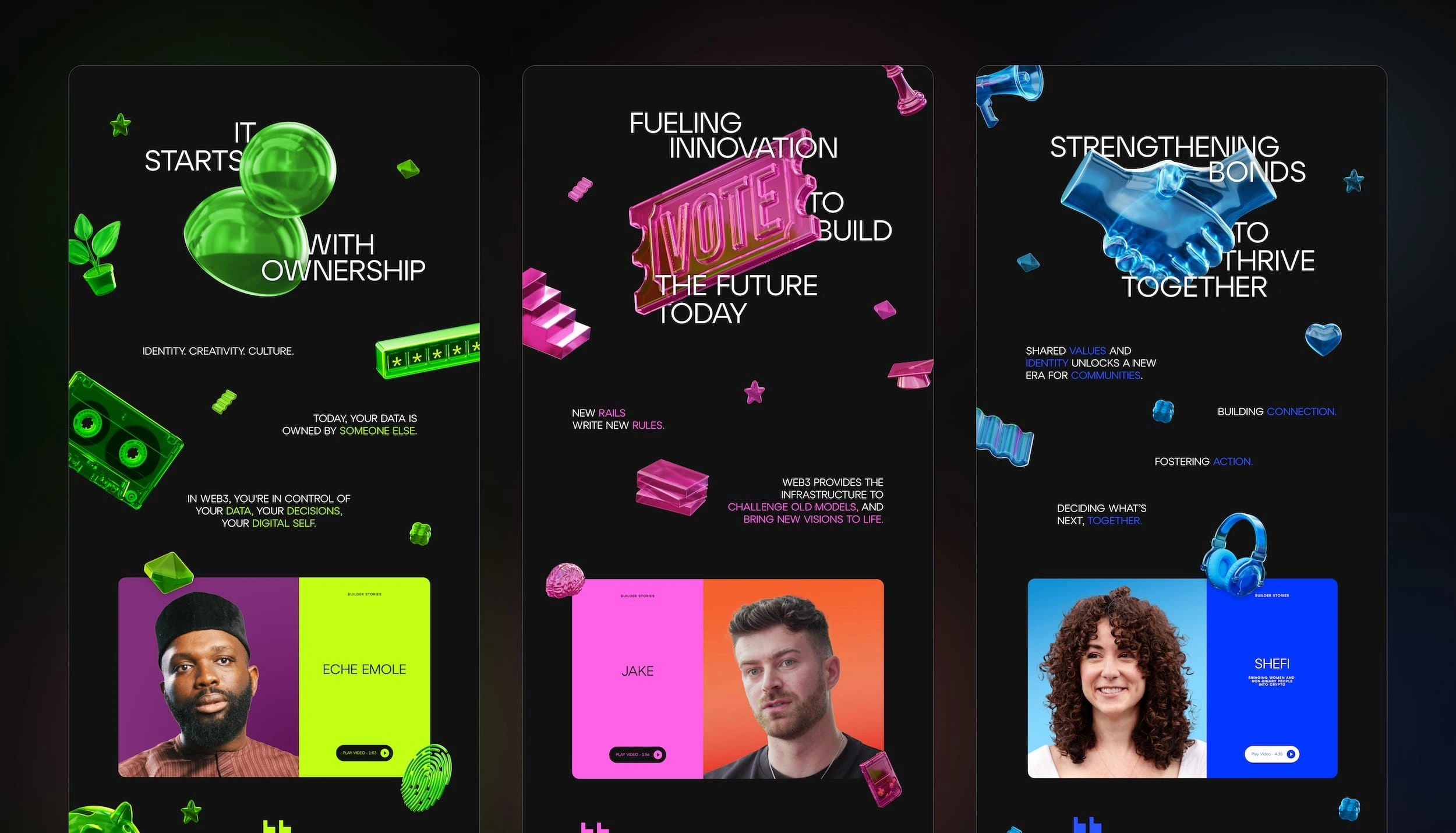 Each section of the landing pages was themed around a color.