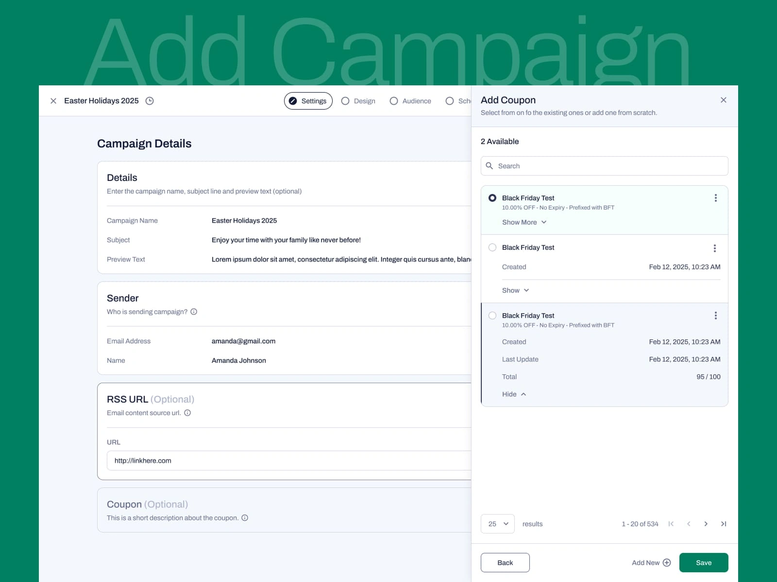 Add Campaign - Settings