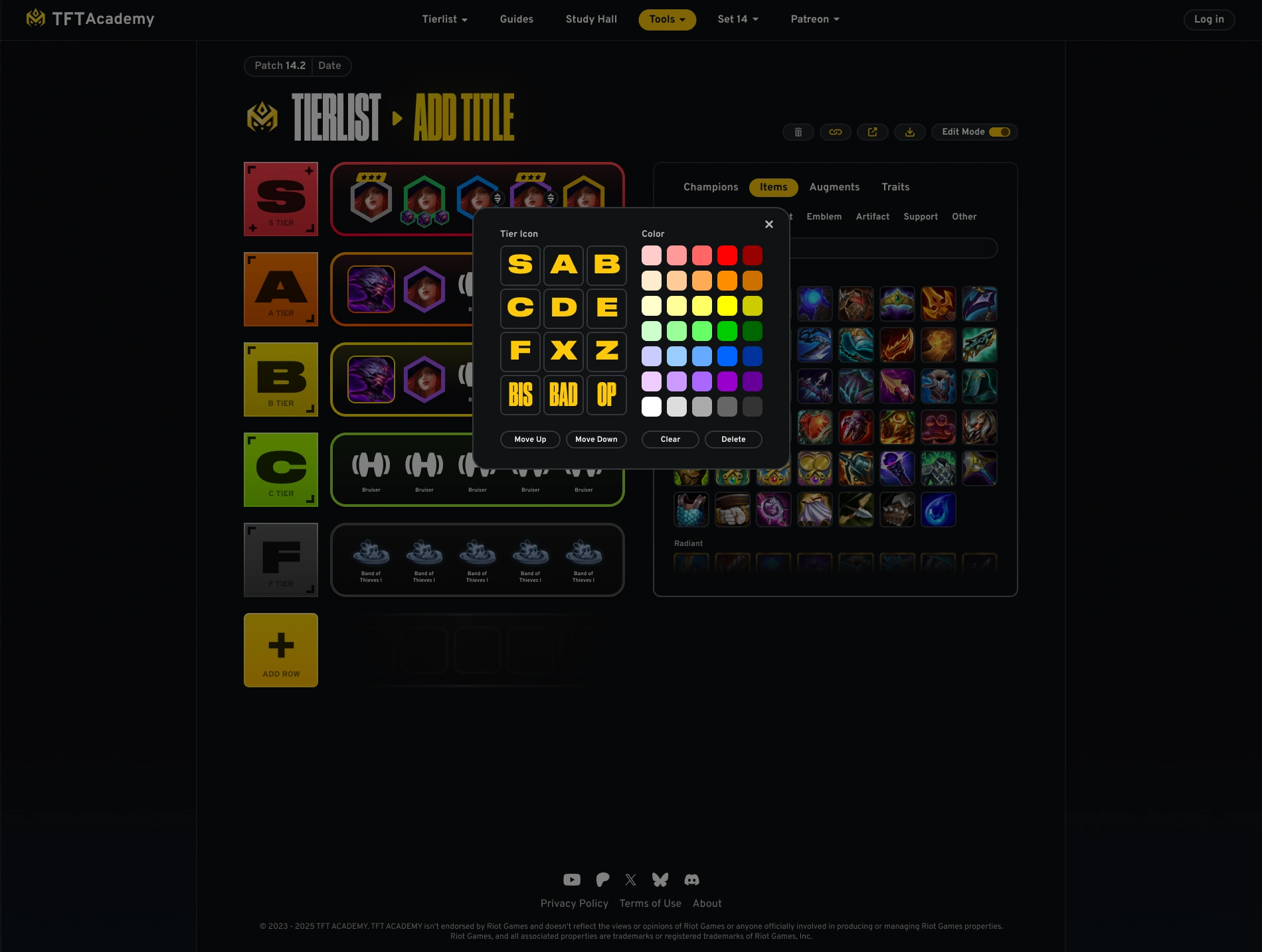 Tierlist Builder Settings