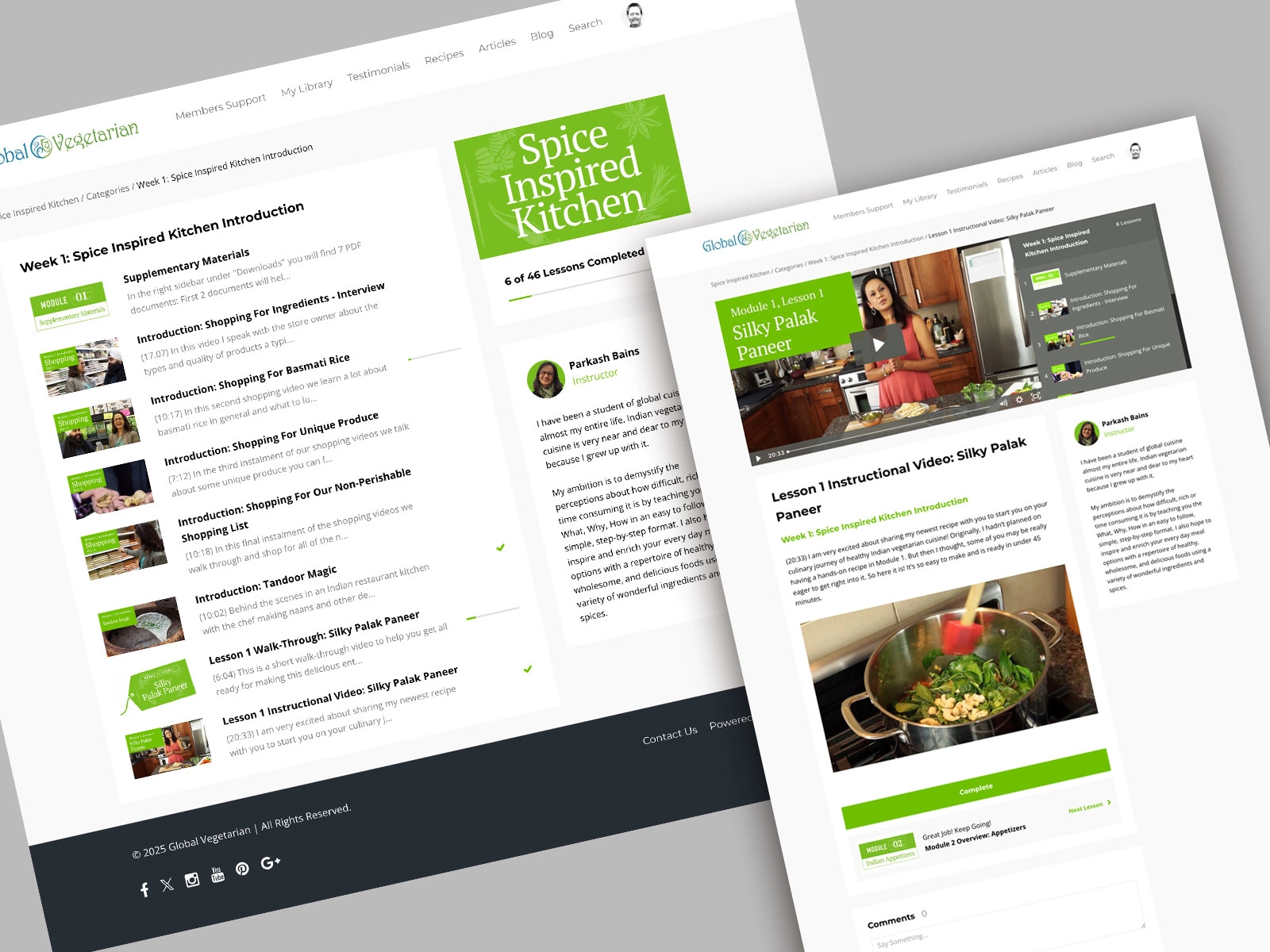 Inside of the video cooking course created in Kajabi.