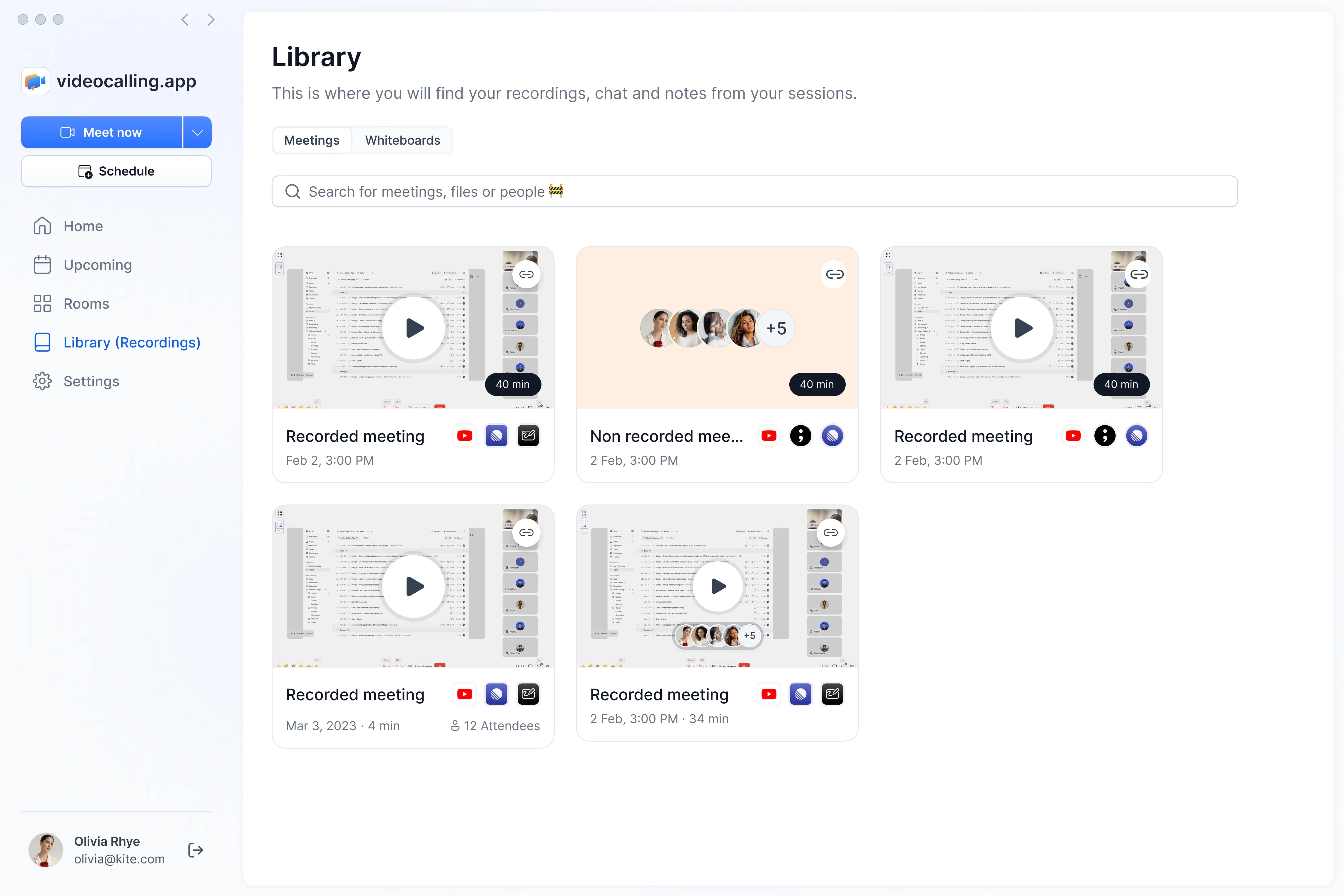 Recording and Library: Users can record meetings and access past sessions for easy reference.
