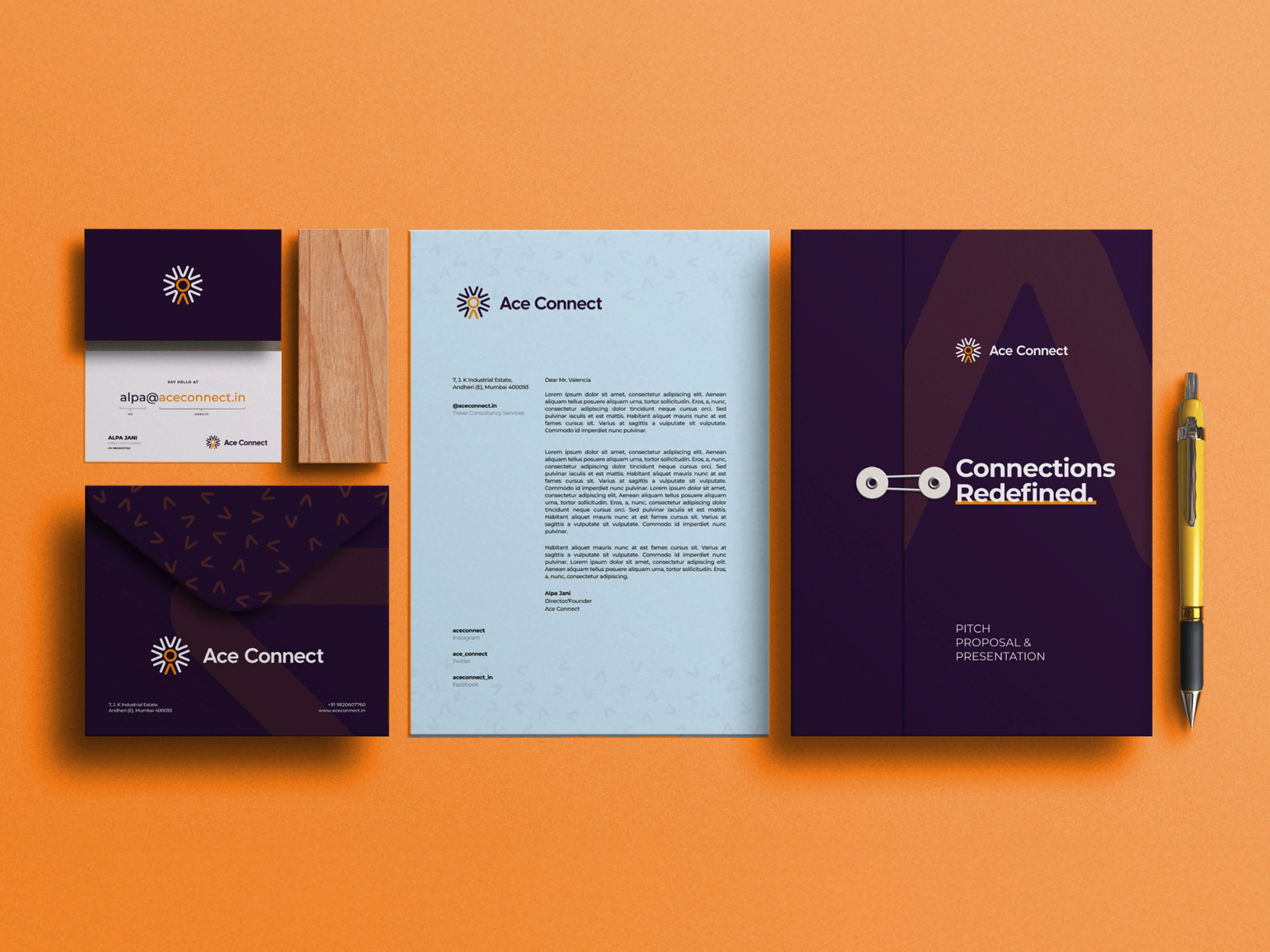 Letterhead, Business Card, Envelope, and Folder design for Ace Connect
