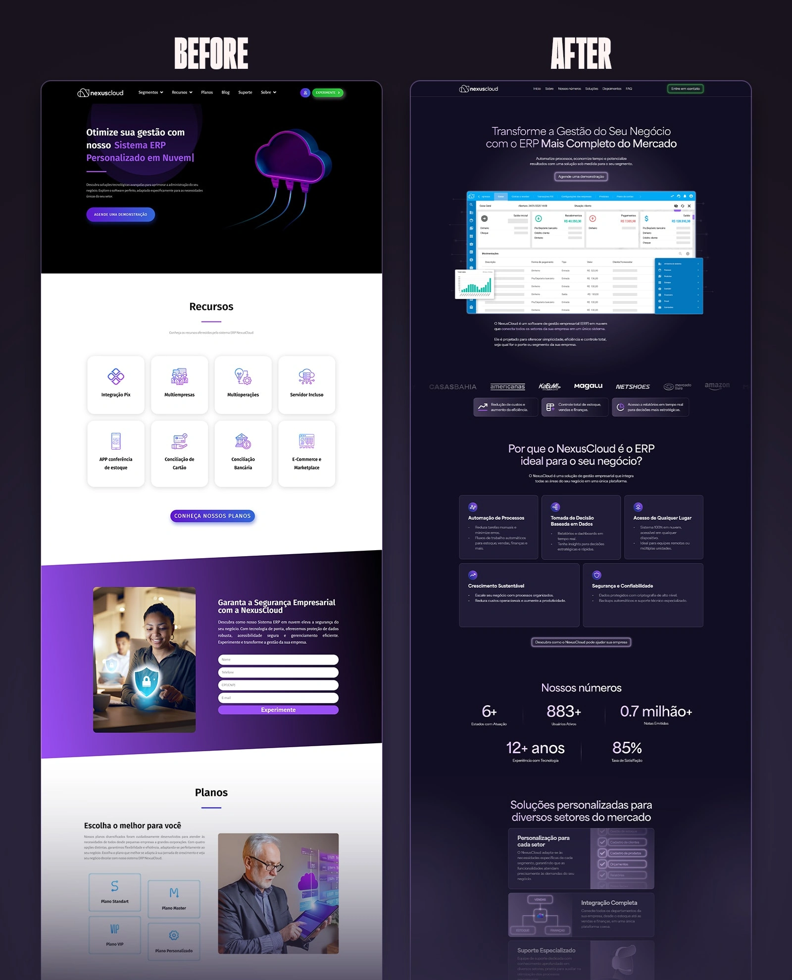 On the left, their old website. On the right, the newly designed landing page.