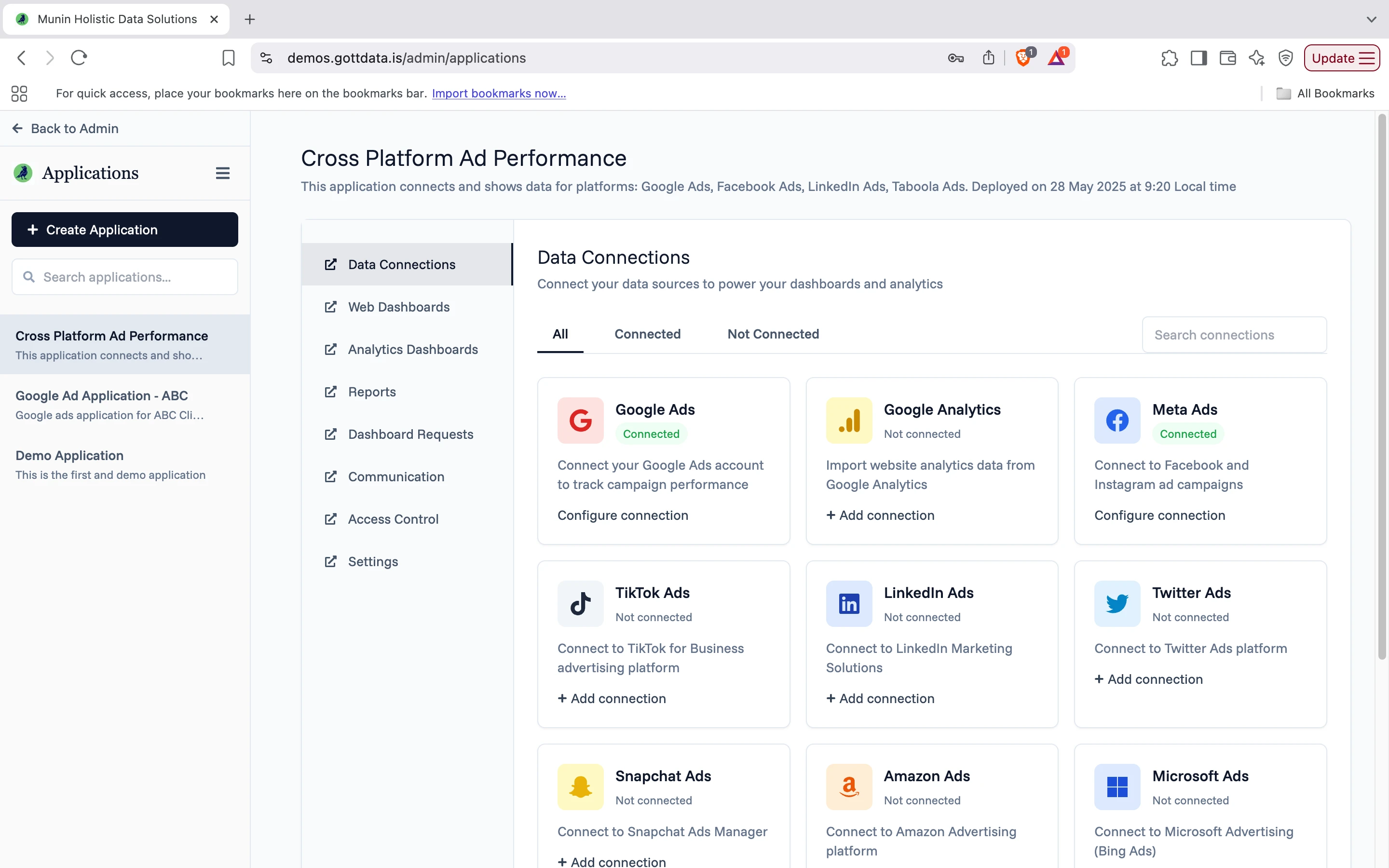 Create applications with multiple connections