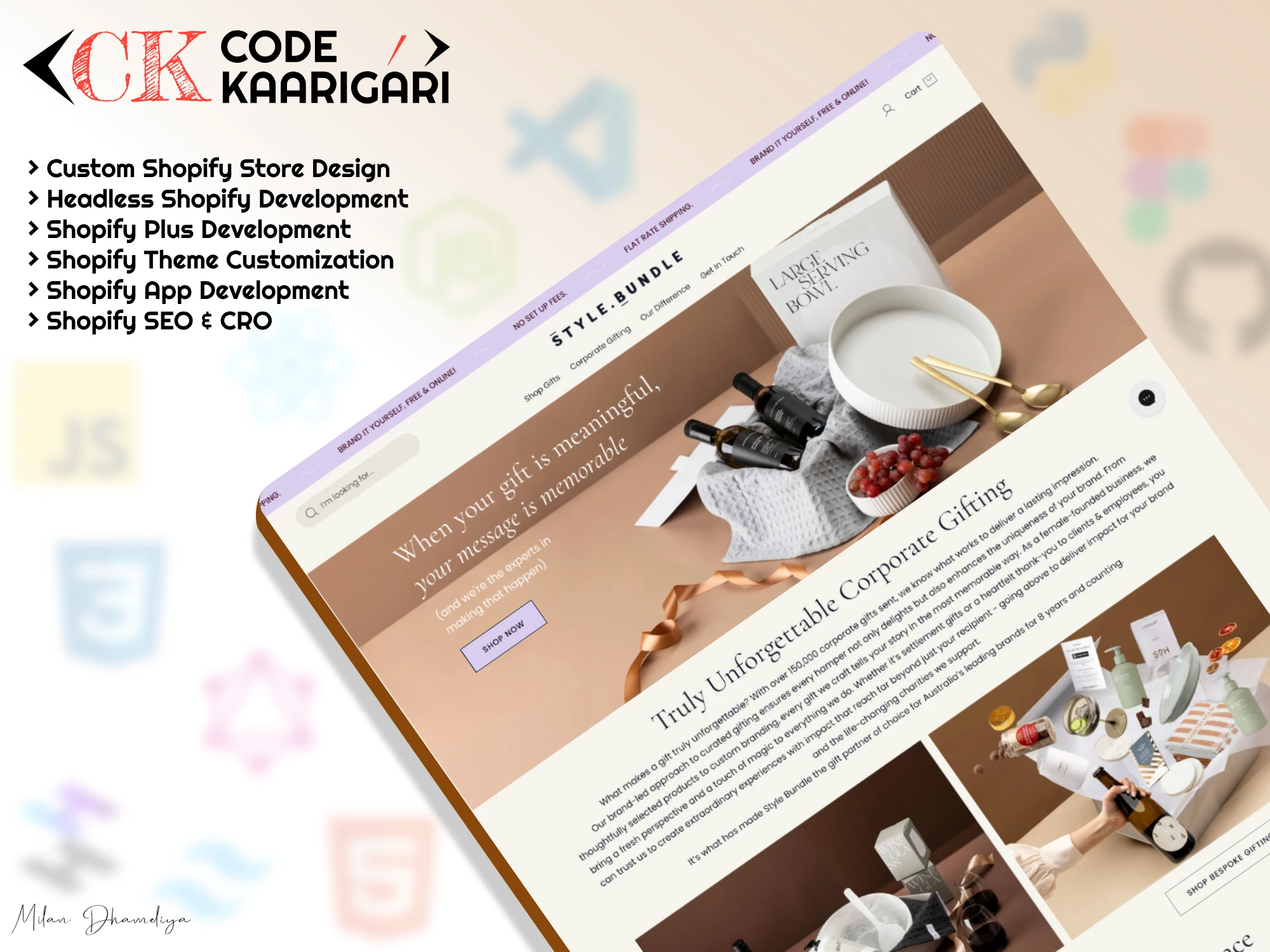 It is graphics of showing portfolio mock up of Shopify site development