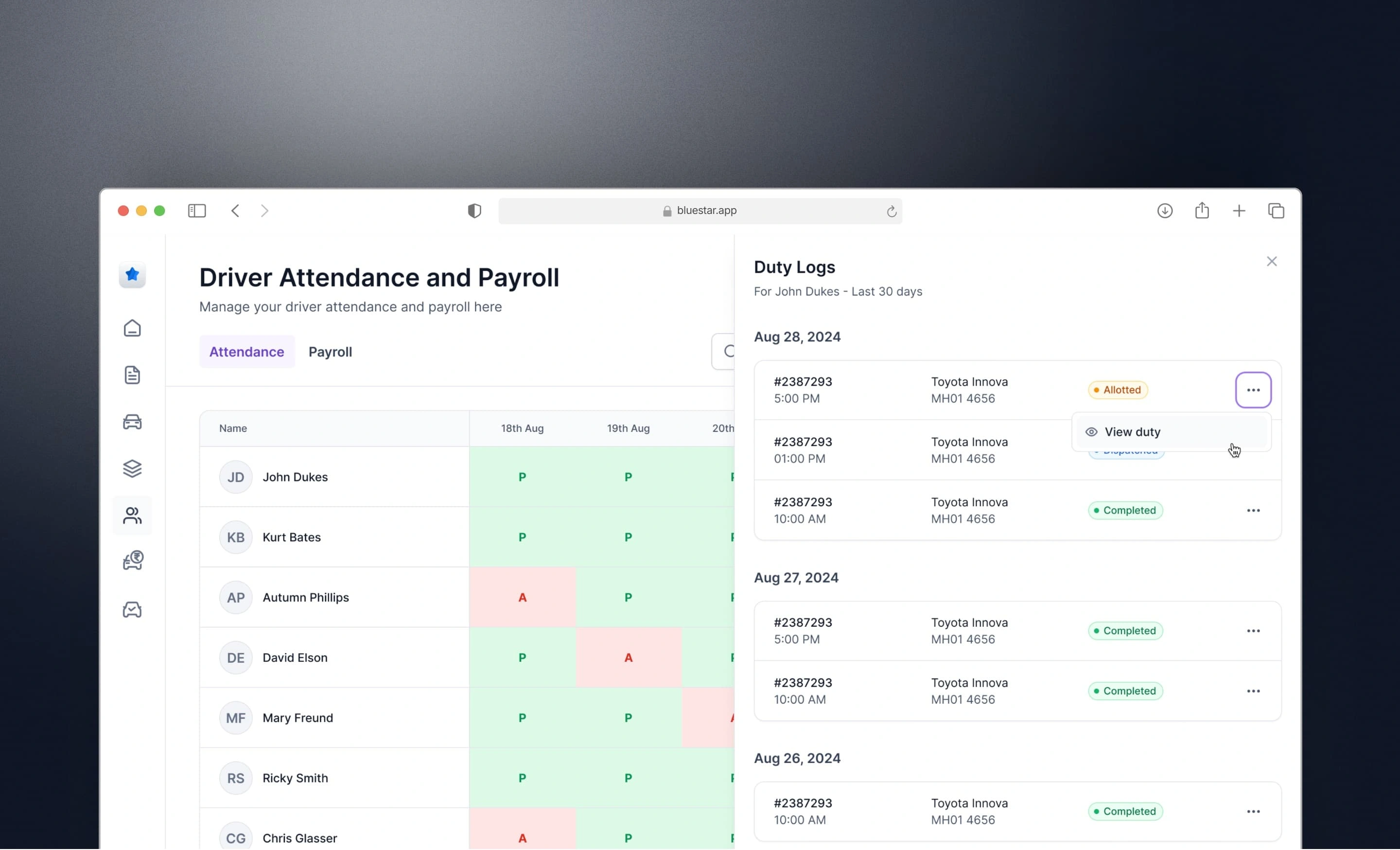 Easily accessable duty logs