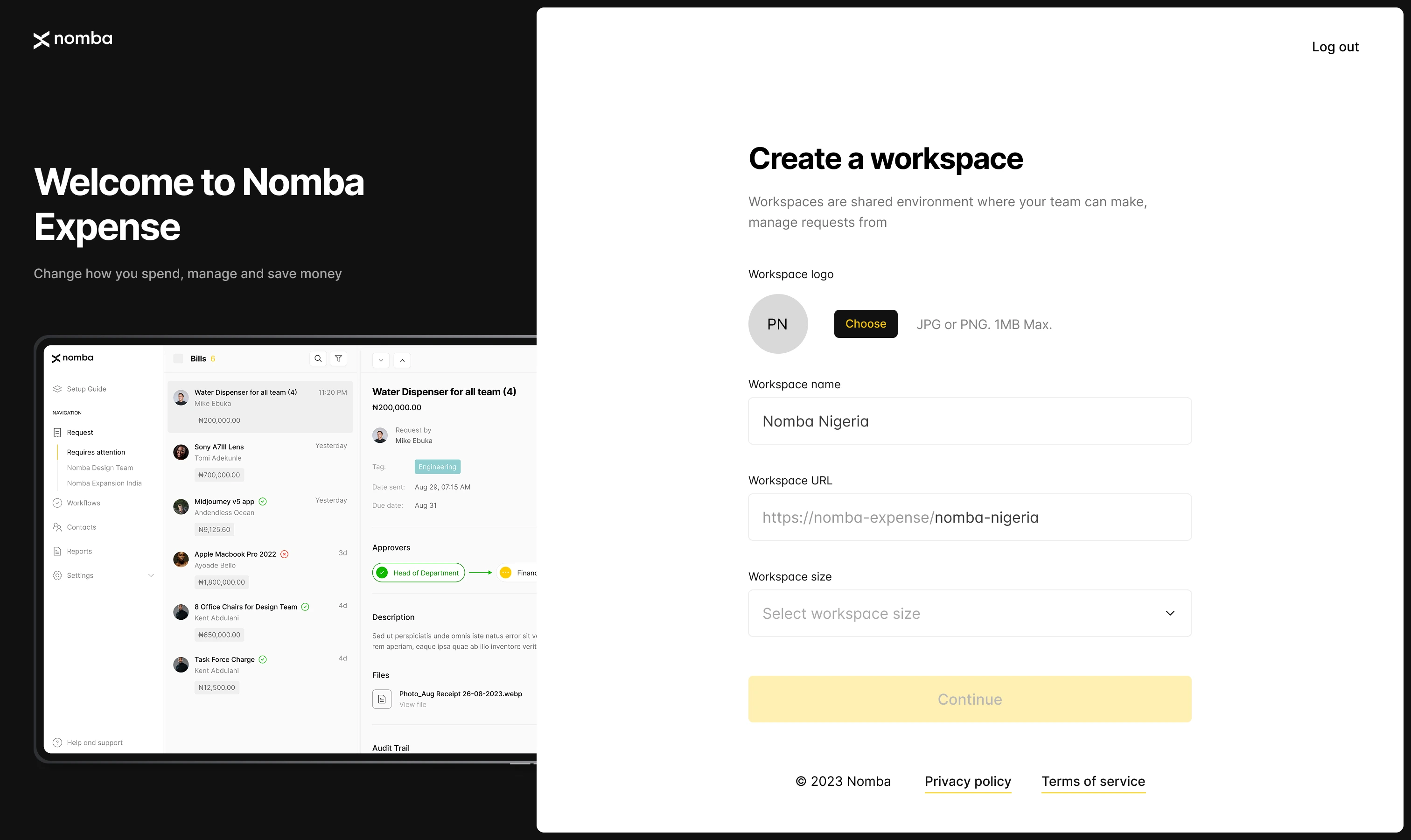 Create workspace page, after signup flow