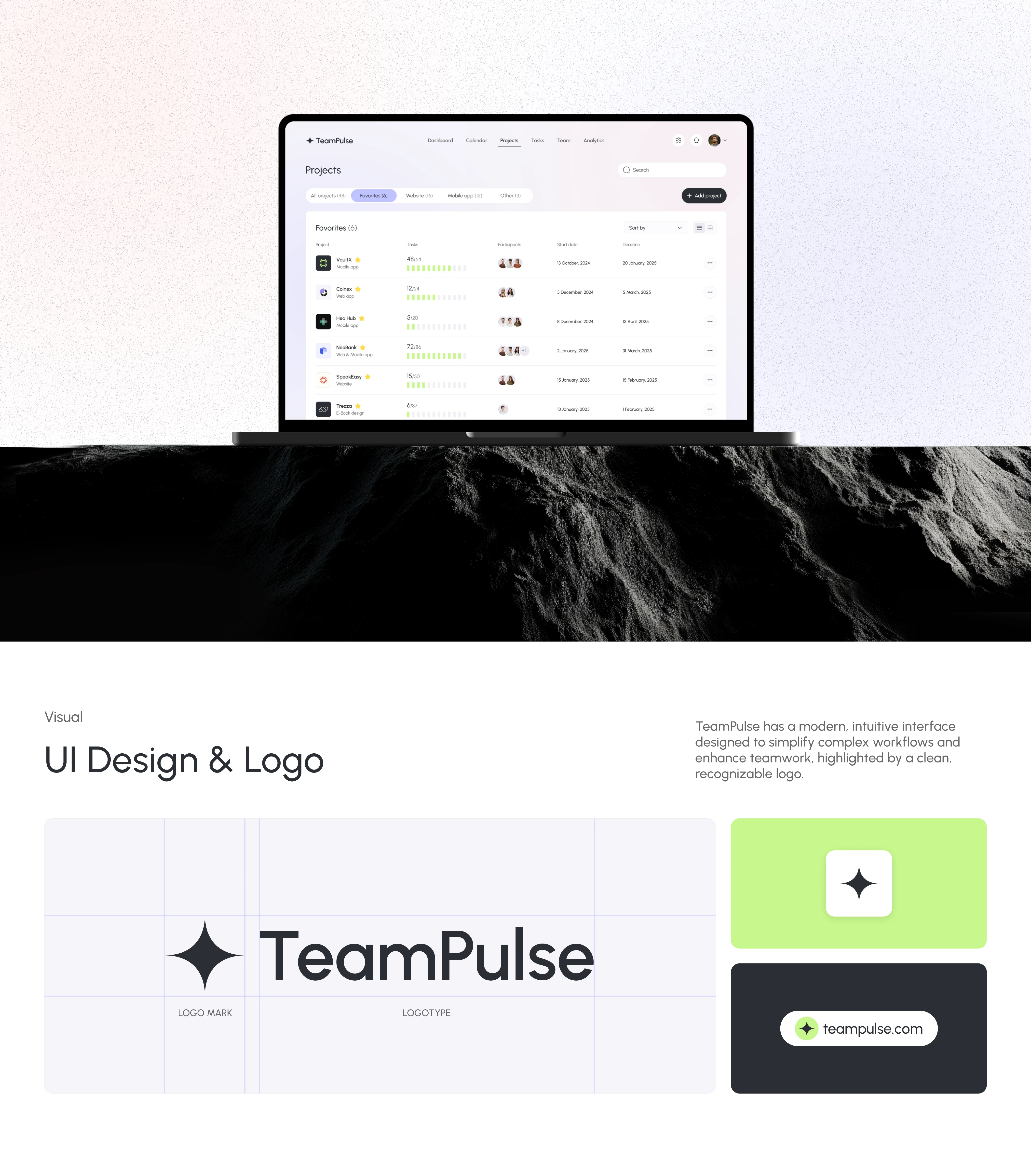 This screen showcases the final logo concept featuring a clean wordmark and a symbolic star icon.
