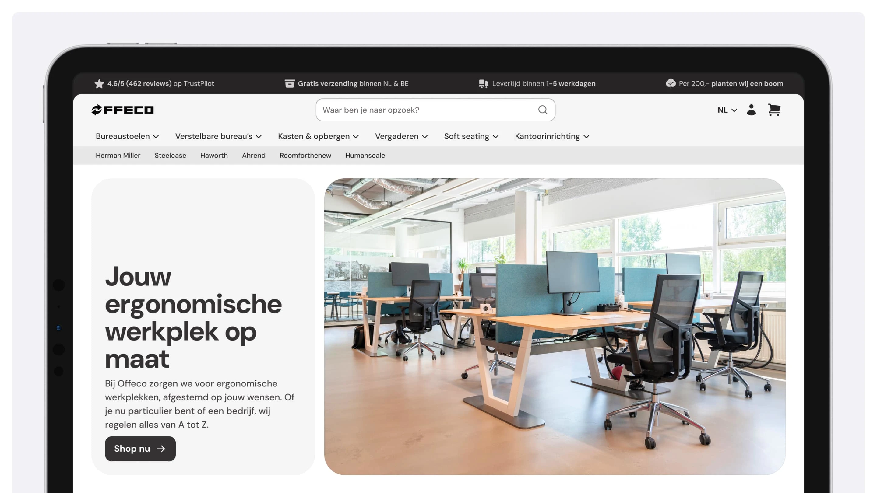 Offeco's homepage on desktop