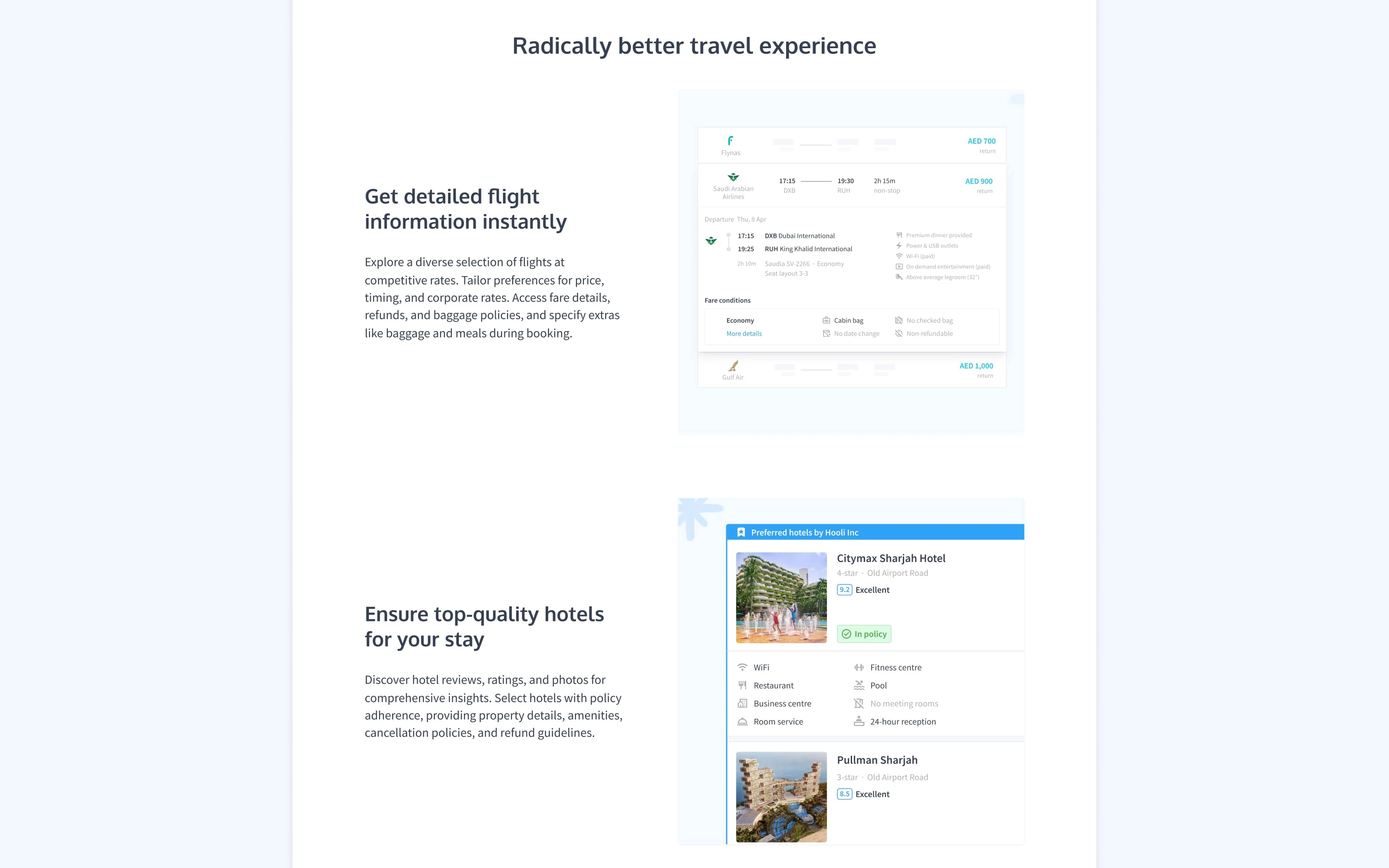 Feature highlights demonstrating how travelers can personalize their entire travel experience with WegoPro.