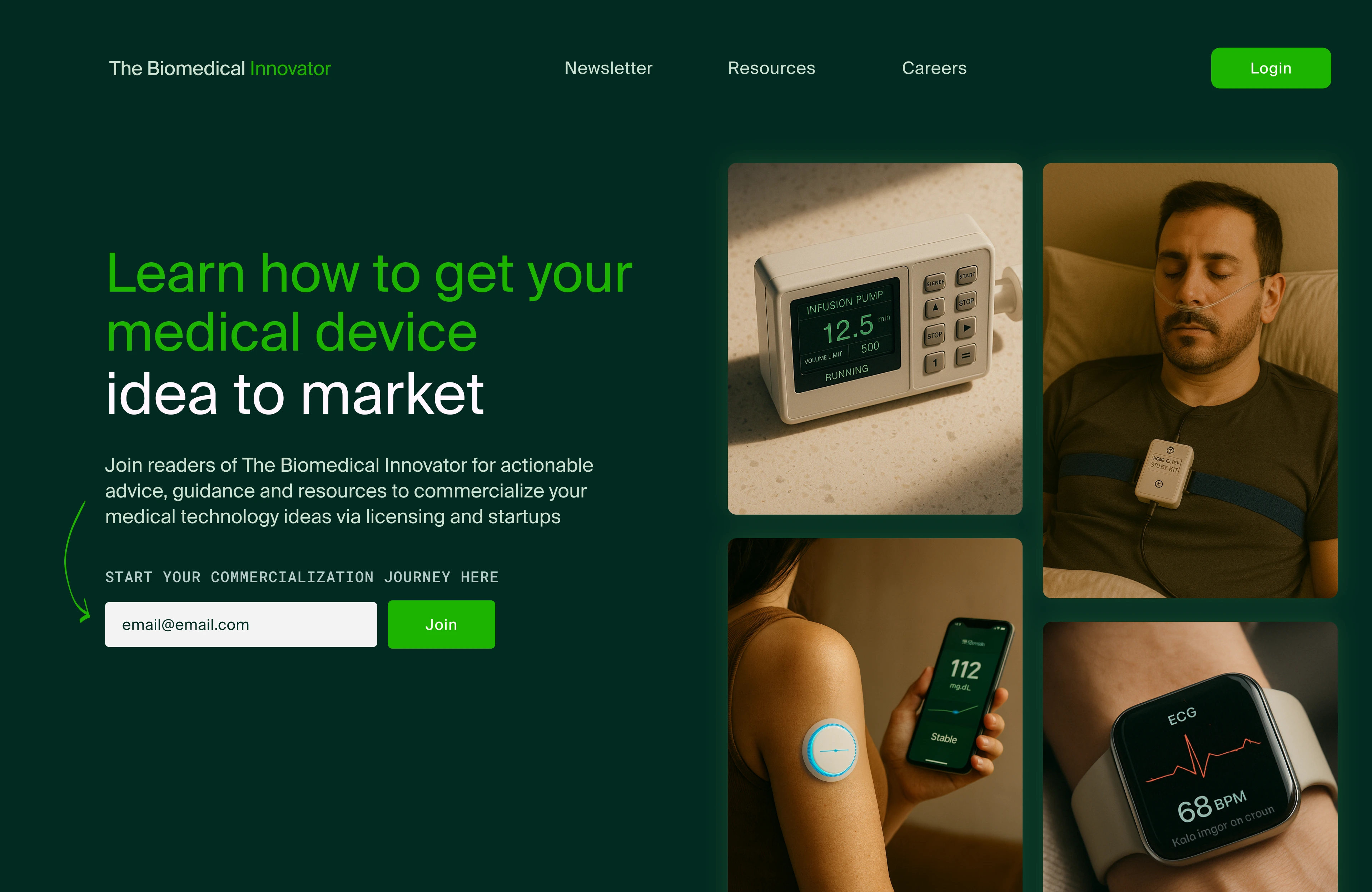 Version 1: Grid block layout showcasing potential biomedical device concepts