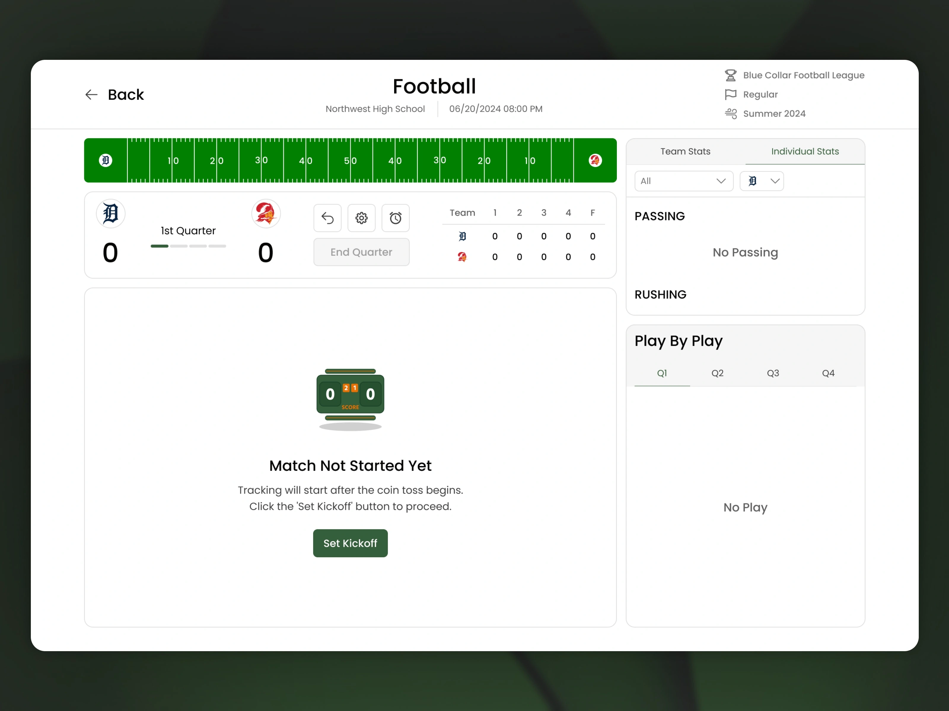 Football Board Page - PBP Method (Initial Condition)