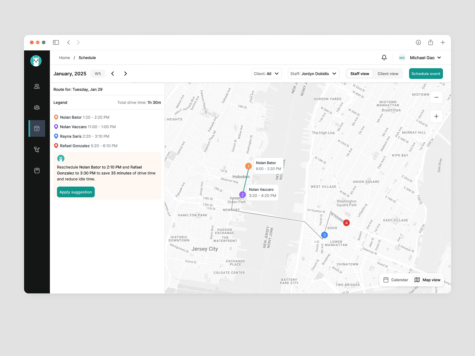live map route scheduling