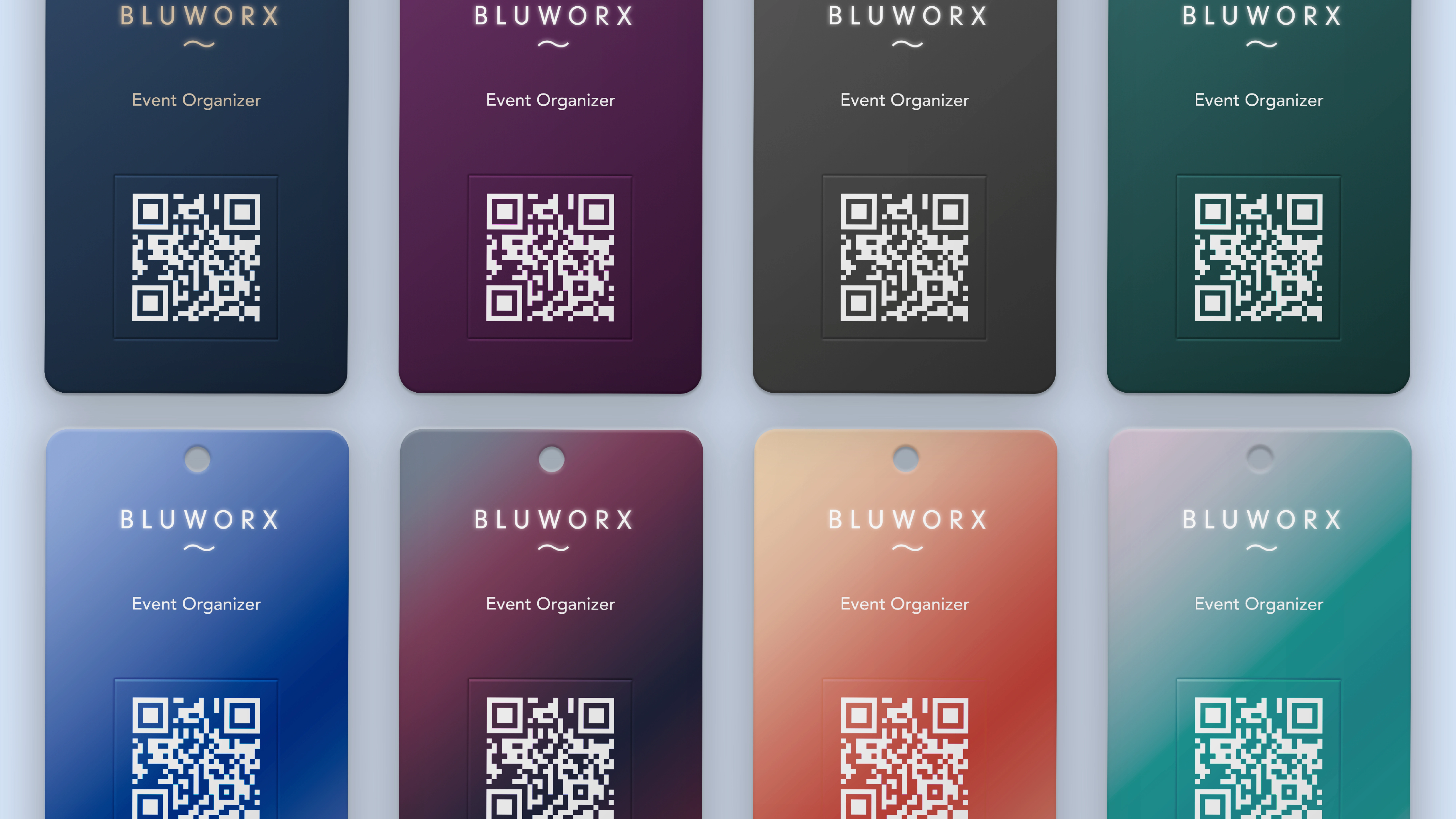 Here are the possible design styles for the client's ID cards colour scheme, since the company was only a start up I thought it would be nice to supply the client with a variety of colour scheme options to select from.