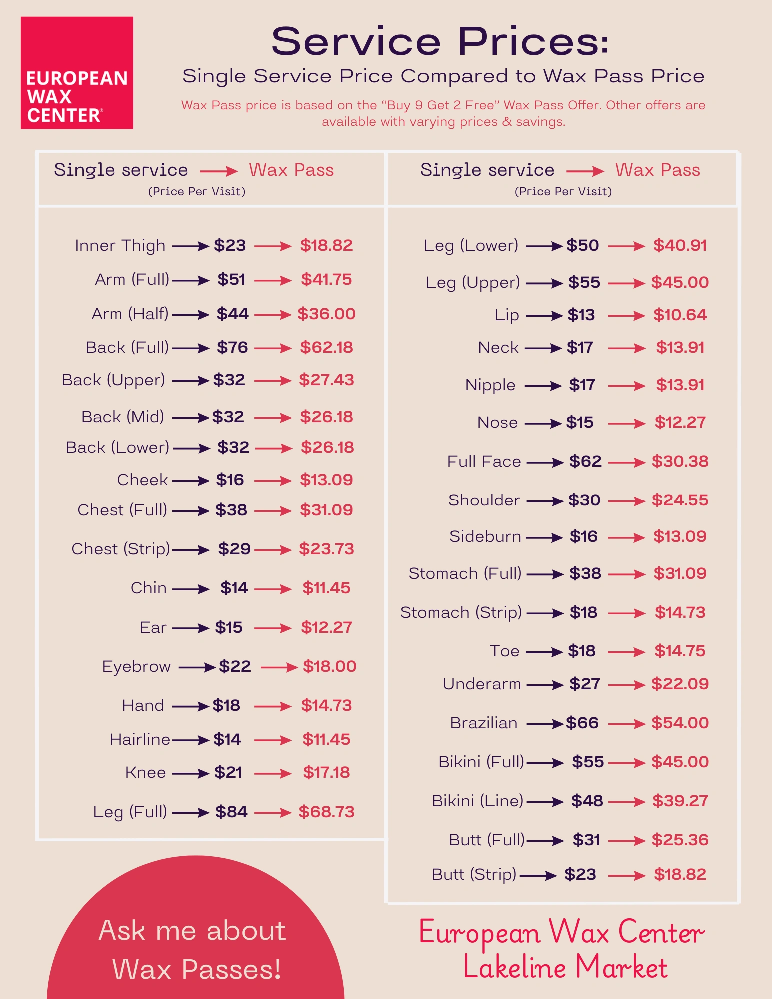 Price Menu showing Member Price vs Normal Price