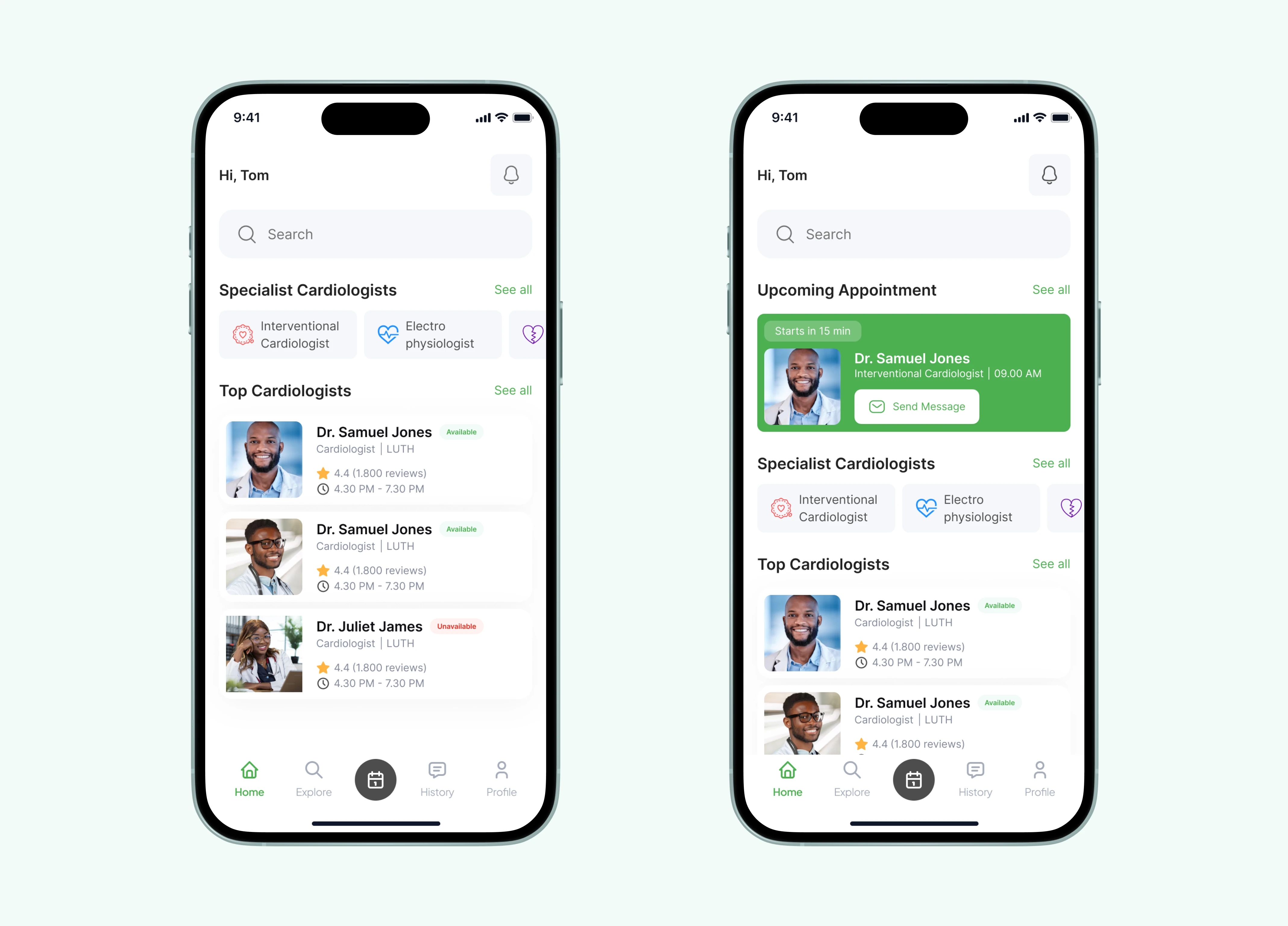Dashboard without and with upcoming appointment