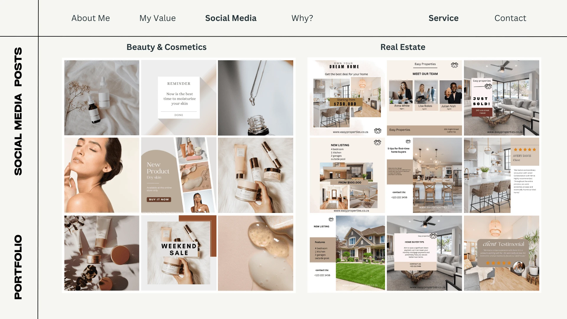 Instagram feed for a Cosmetics and Real Estate brand