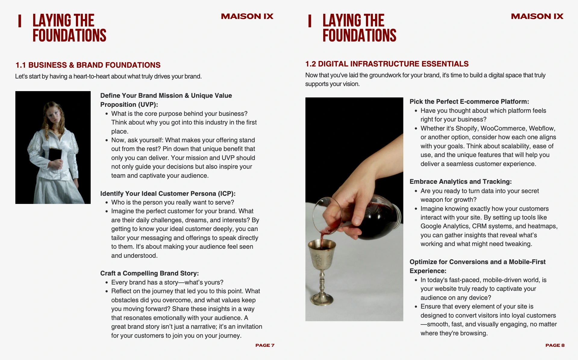 Detailed brand-building guidance including customer insight, value proposition design, and digital setup. These pages reflect the brand’s commitment to practical, conversion-focused growth strategy rooted in real-world tools.