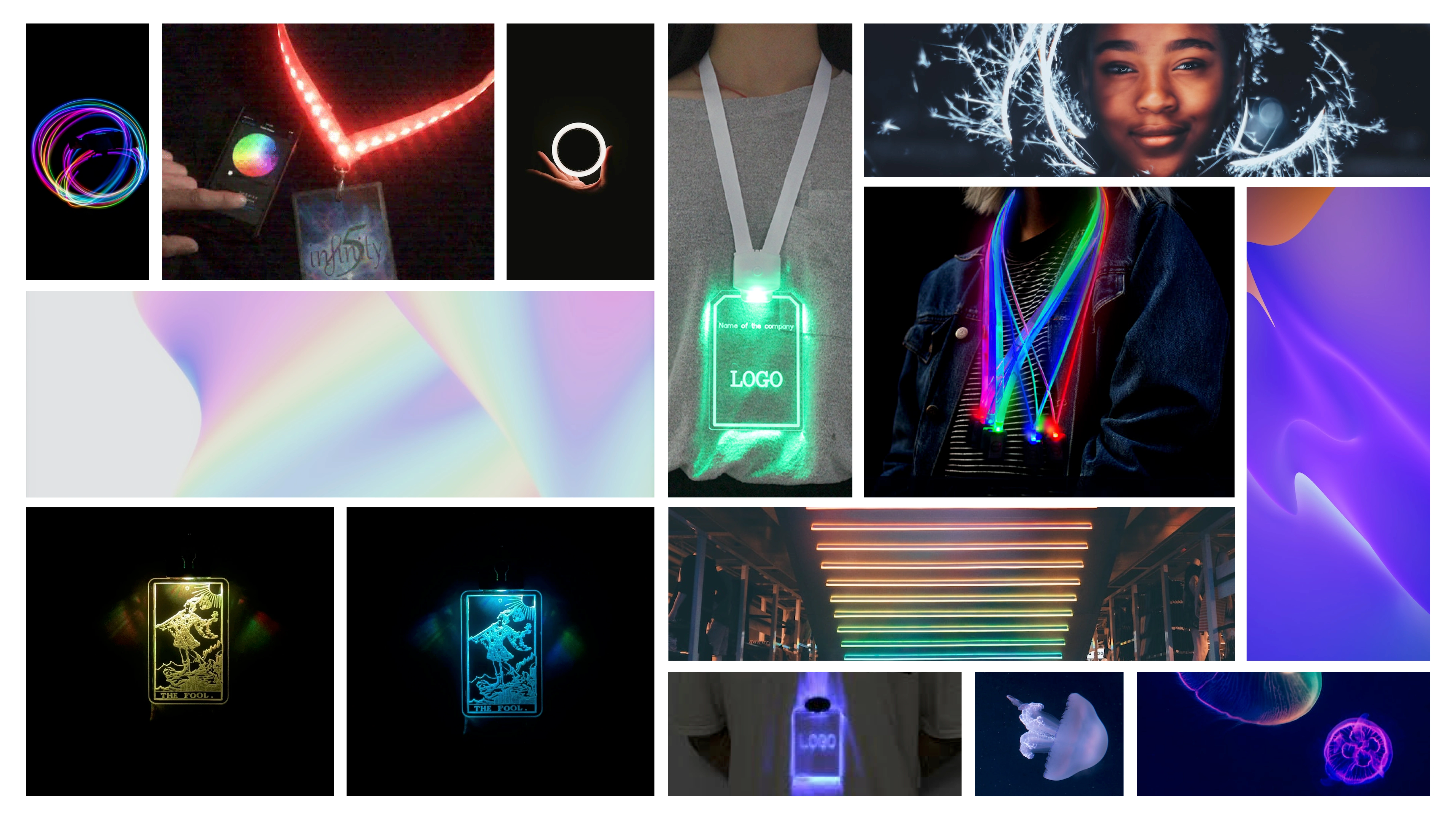 In this moodboard, you'll spot eye-catching pictures of glowing ID cards and lanyards. The main concept I wanted to create is about including everyone and enhancing the overall experience of being on the yacht. I believe that coming up with a new ID card system could make this happen.