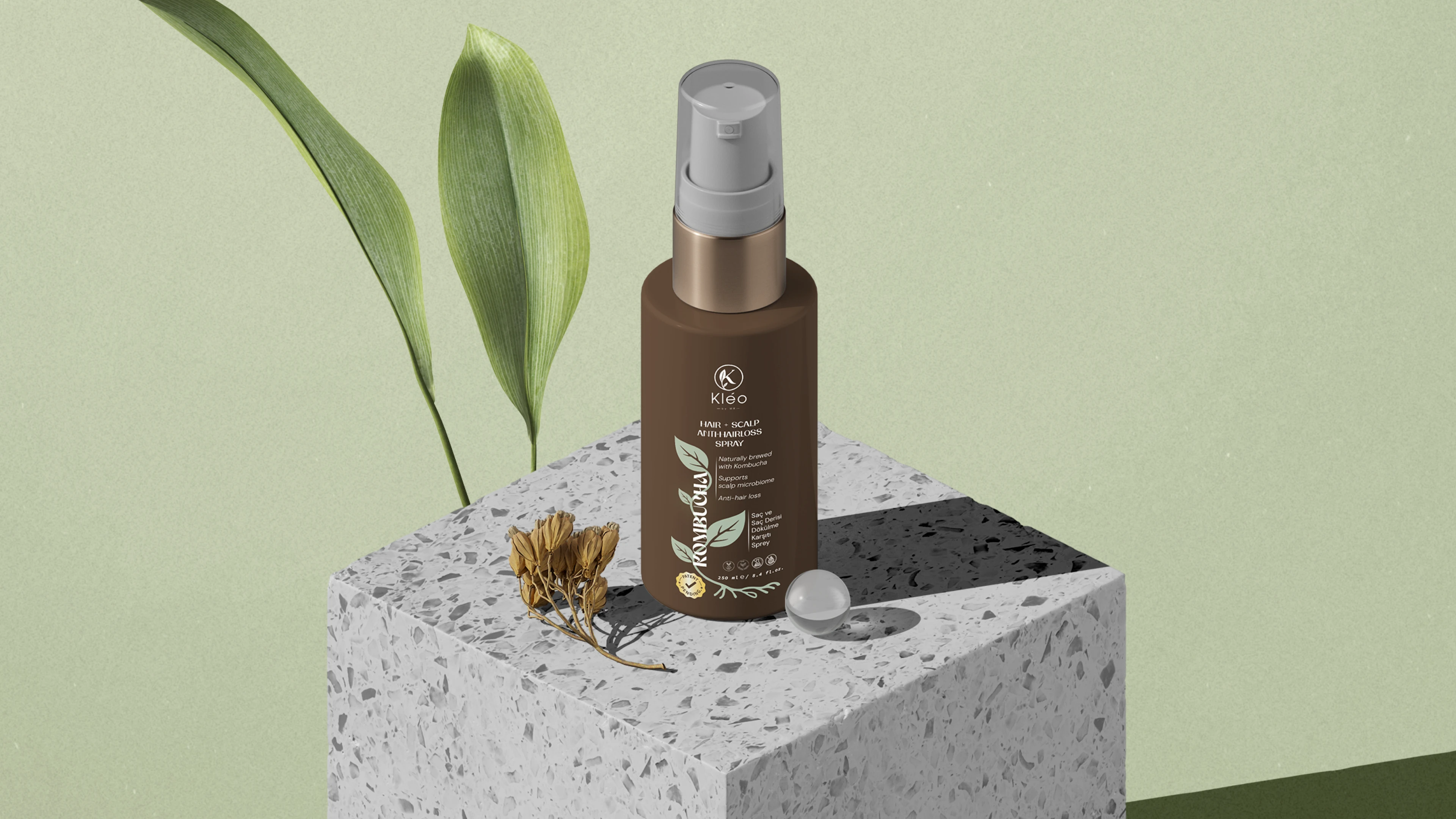 A minimalist label for Kleo’s signature Hair Revive Spray — designed to reflect purity, science, and care.