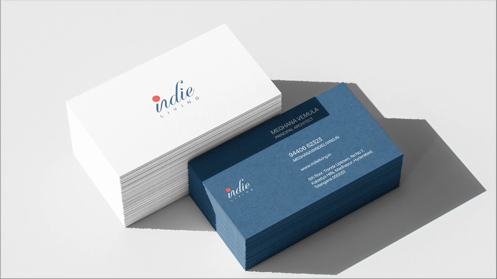 business card of indie living