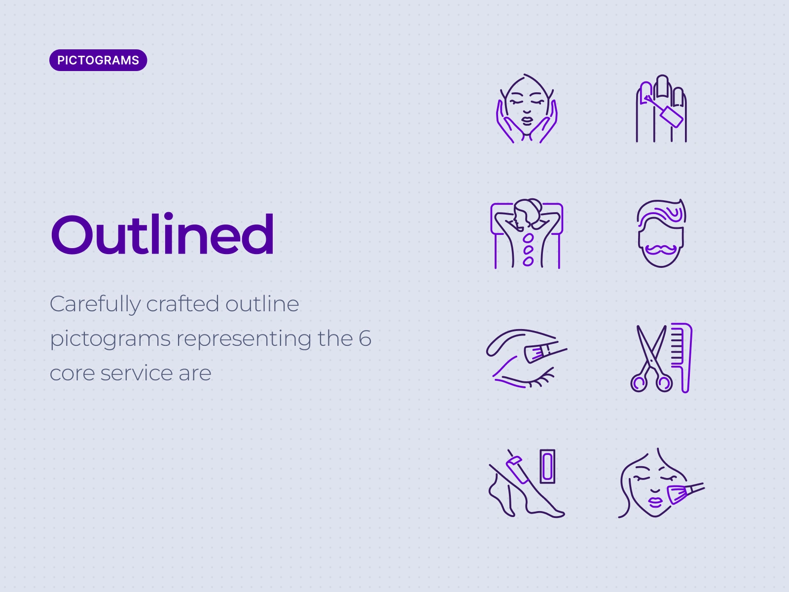 Eight core service categories with carefully crafted pictograms