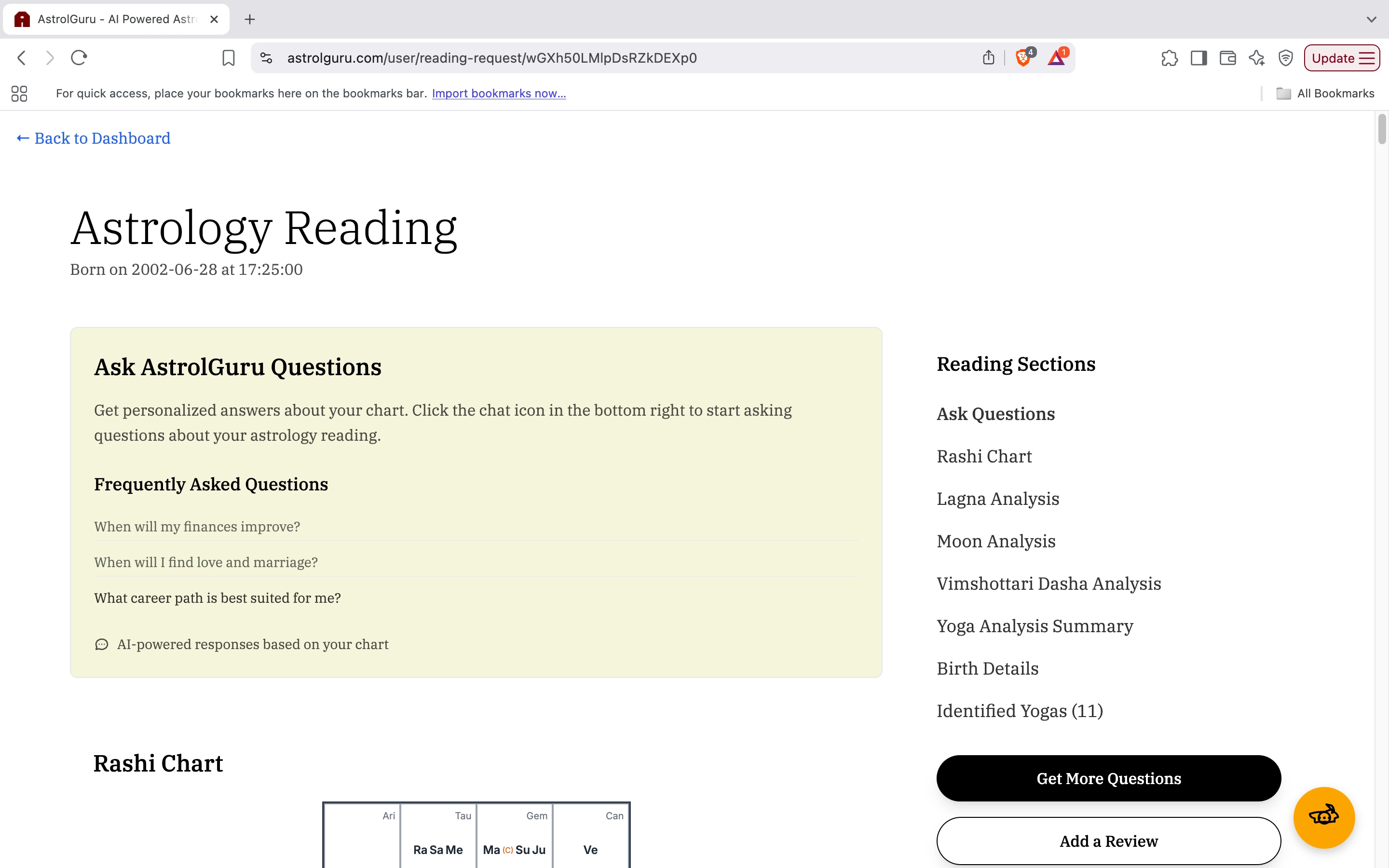Detailed Birth Chart report