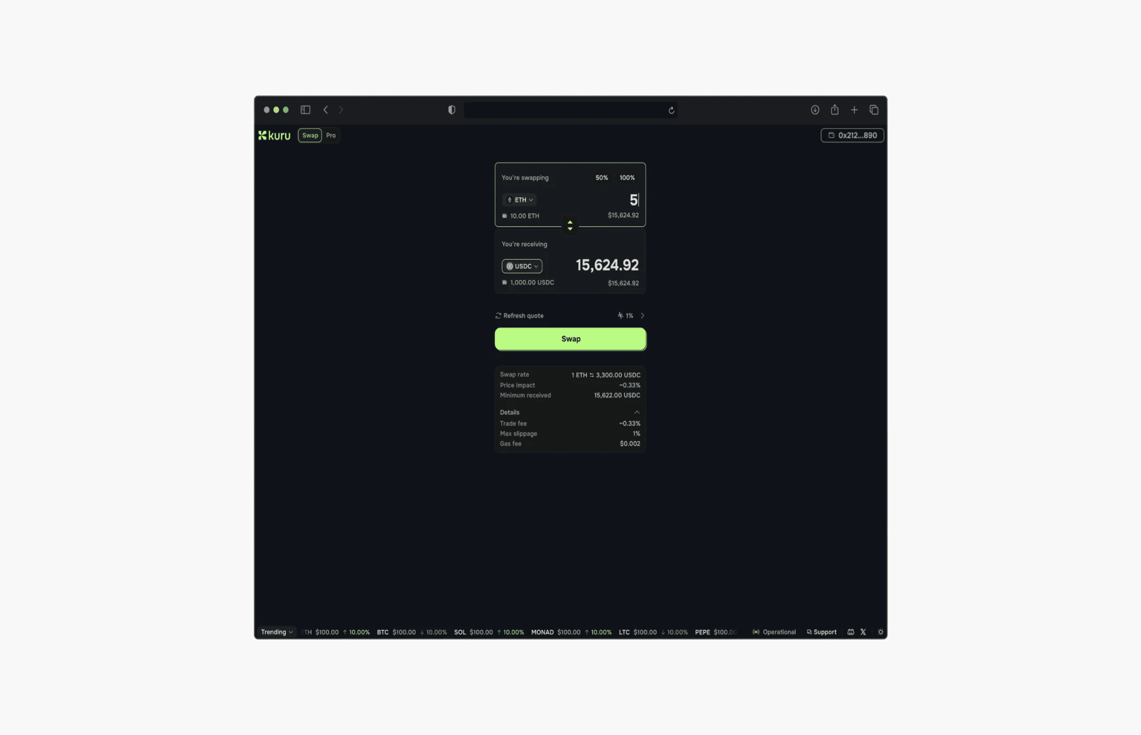 Kuru dark mode swap UI design
