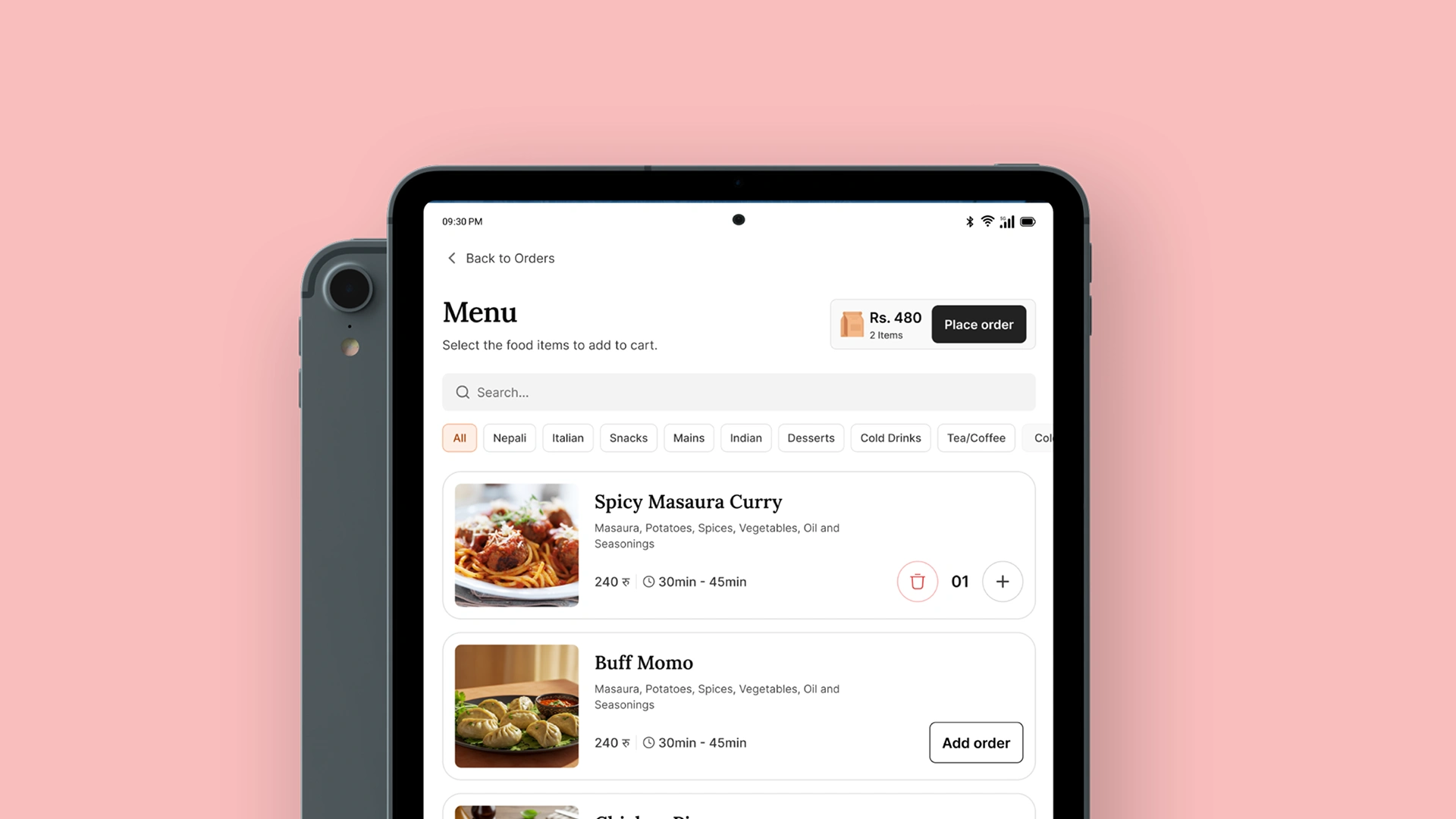 Waiter's tablet app design