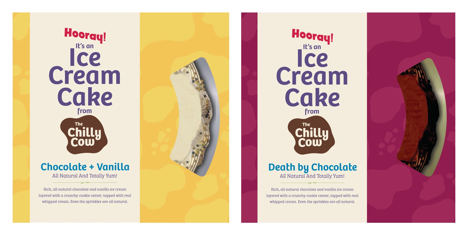 Initial concept work, tapping into the joy of eating ice cream cake. This design gives more prominence to the product window.