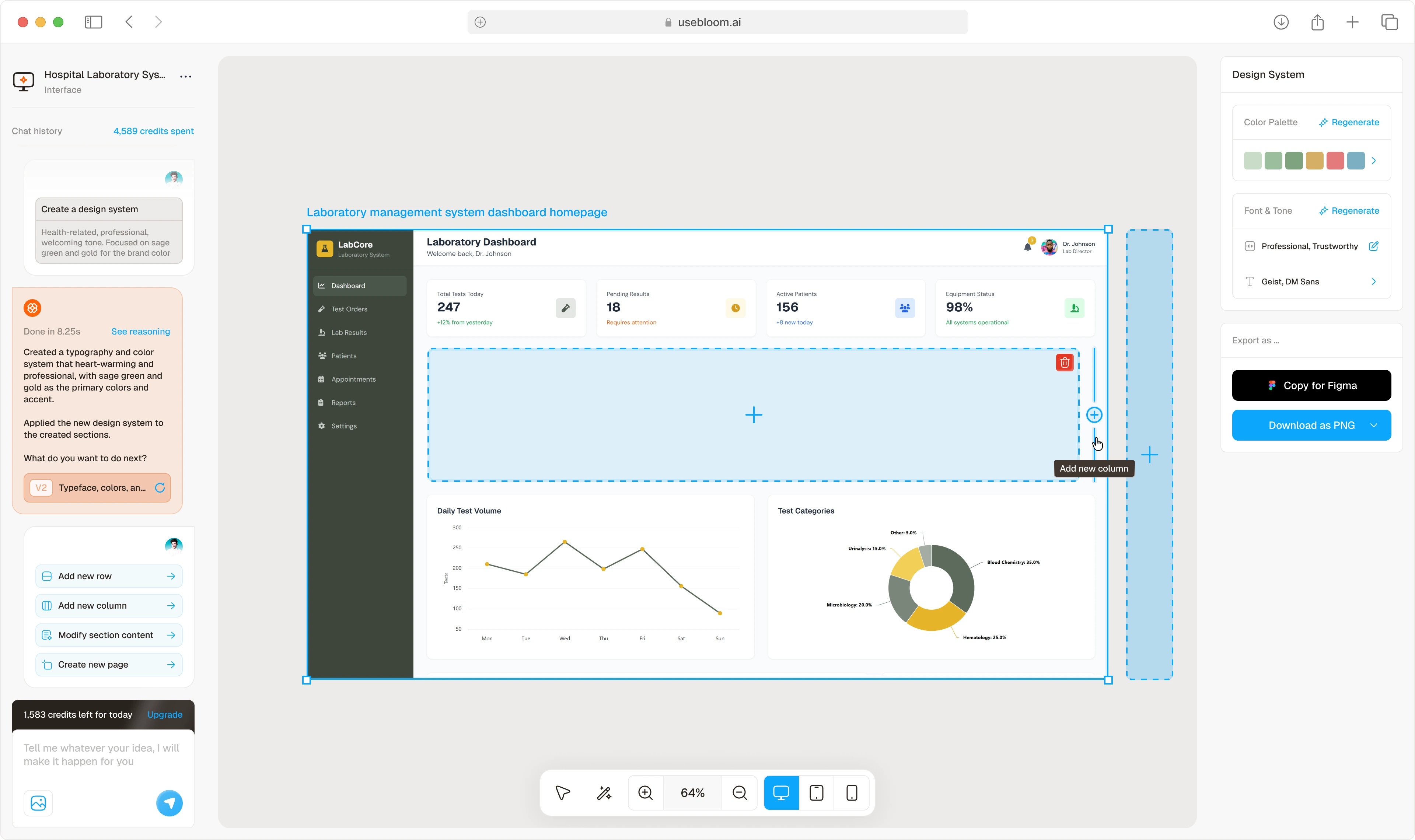 Bloom AI - Dashboard Interface Creation Process