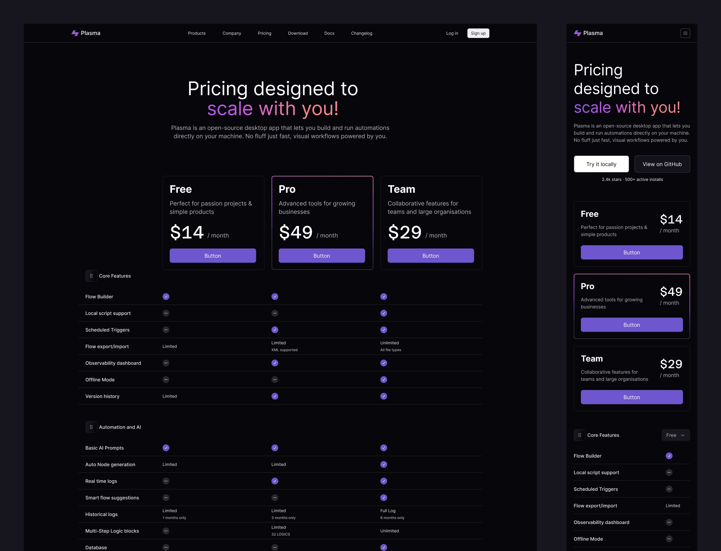 Pricing page