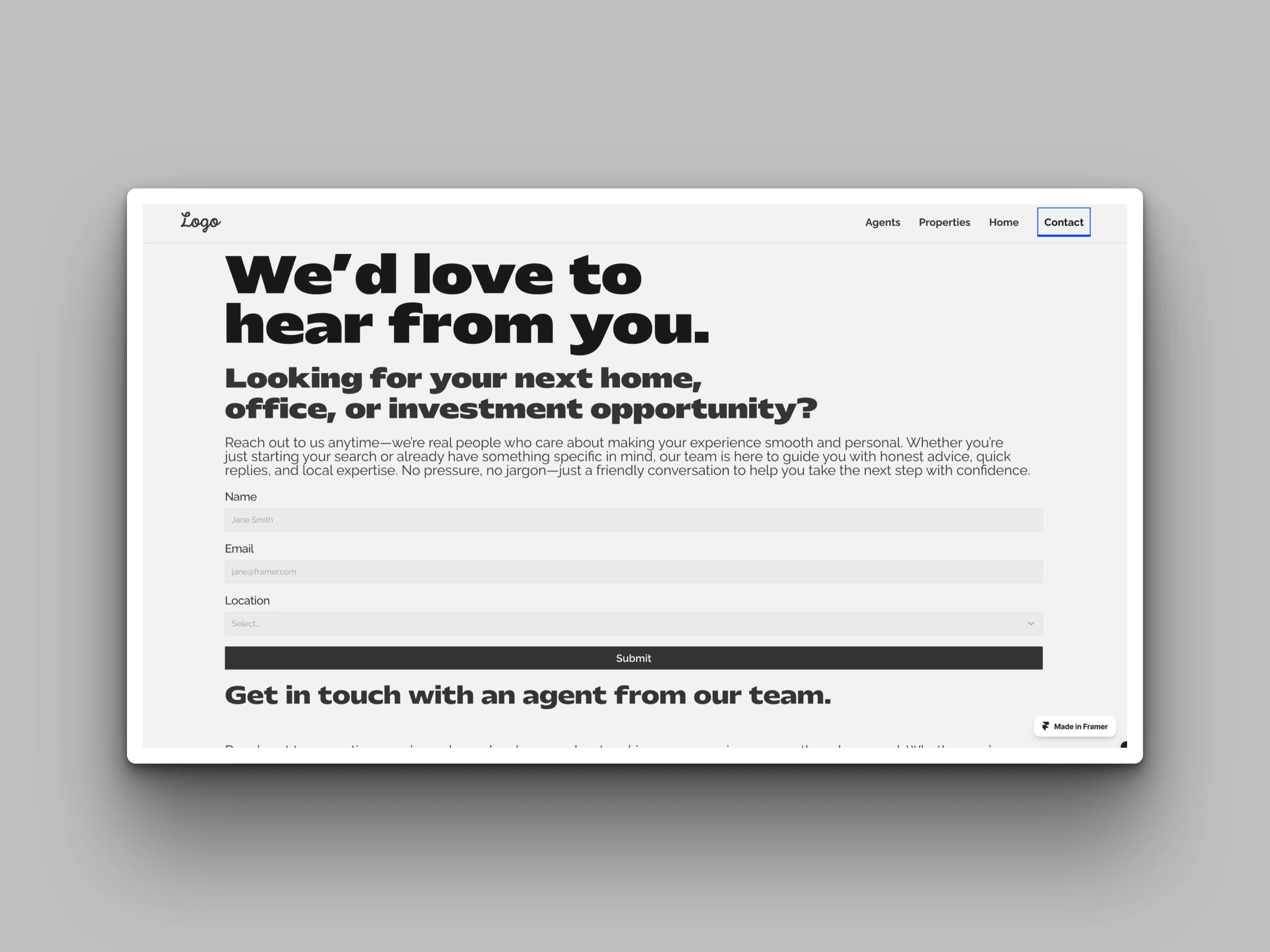 Minimalist layout with integrated contact forms for easy inquiries