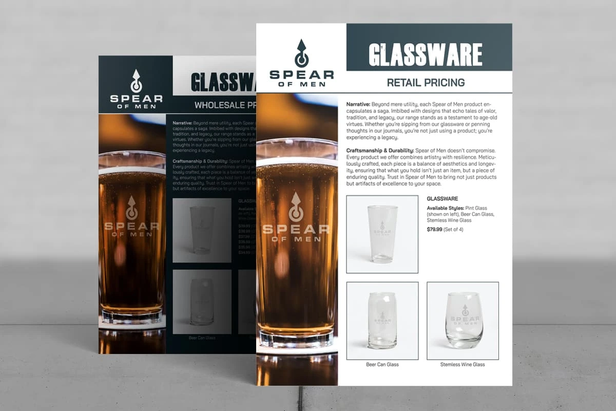 Glassware Line Sheets - Layout done in InDesign and image enhancement done in Photoshop.
