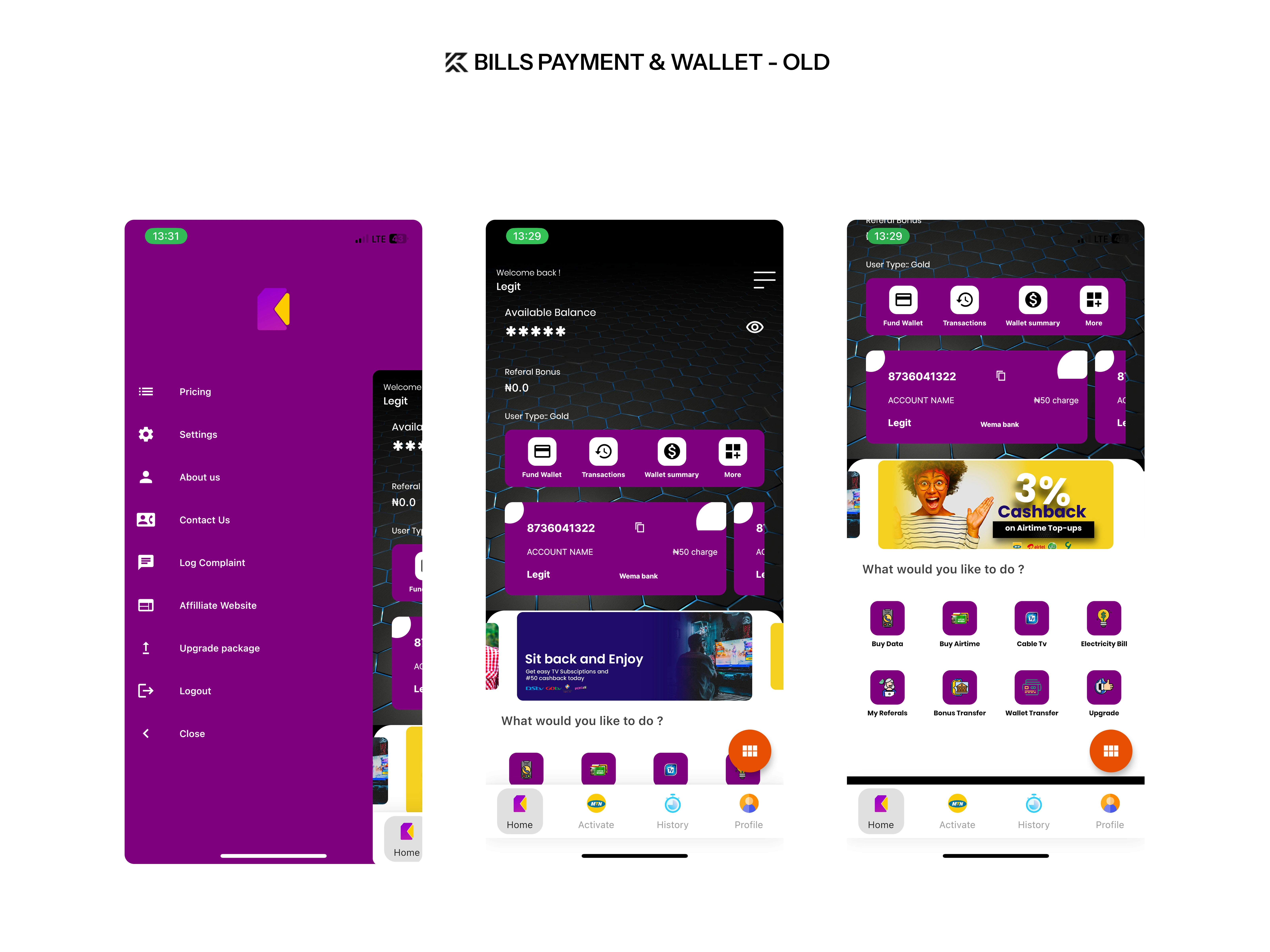 DASHBOARD & BILLS PAYMENT FLOW OLD