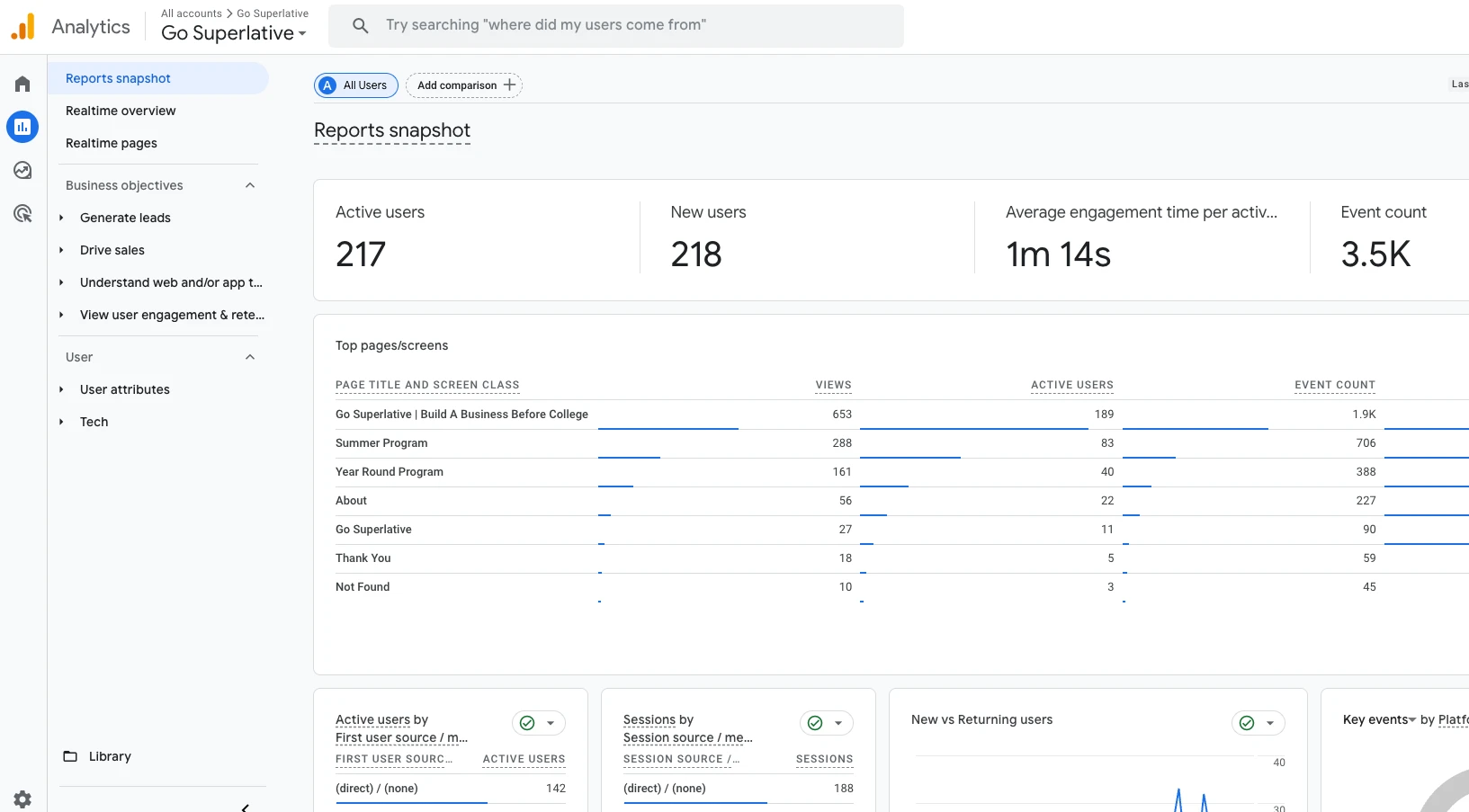 Google Analytics report snapshot page