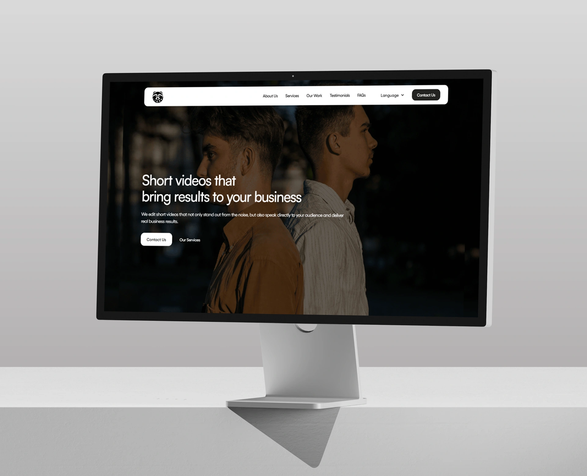 Hero section of the website