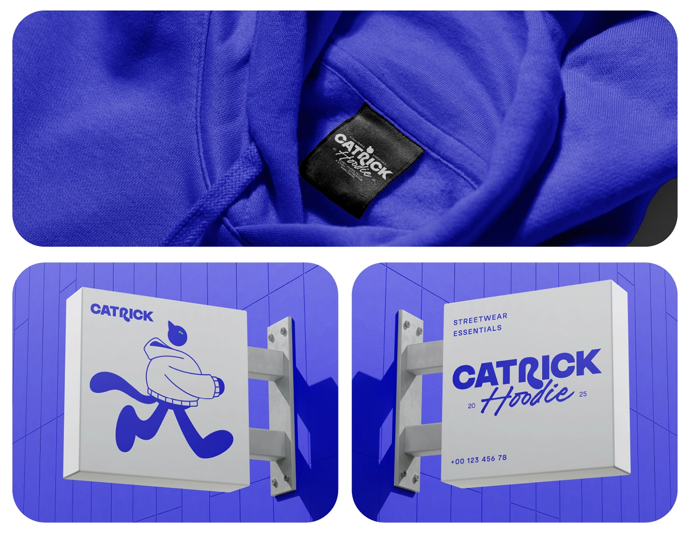 Hoodie label and outdoor signage mockup