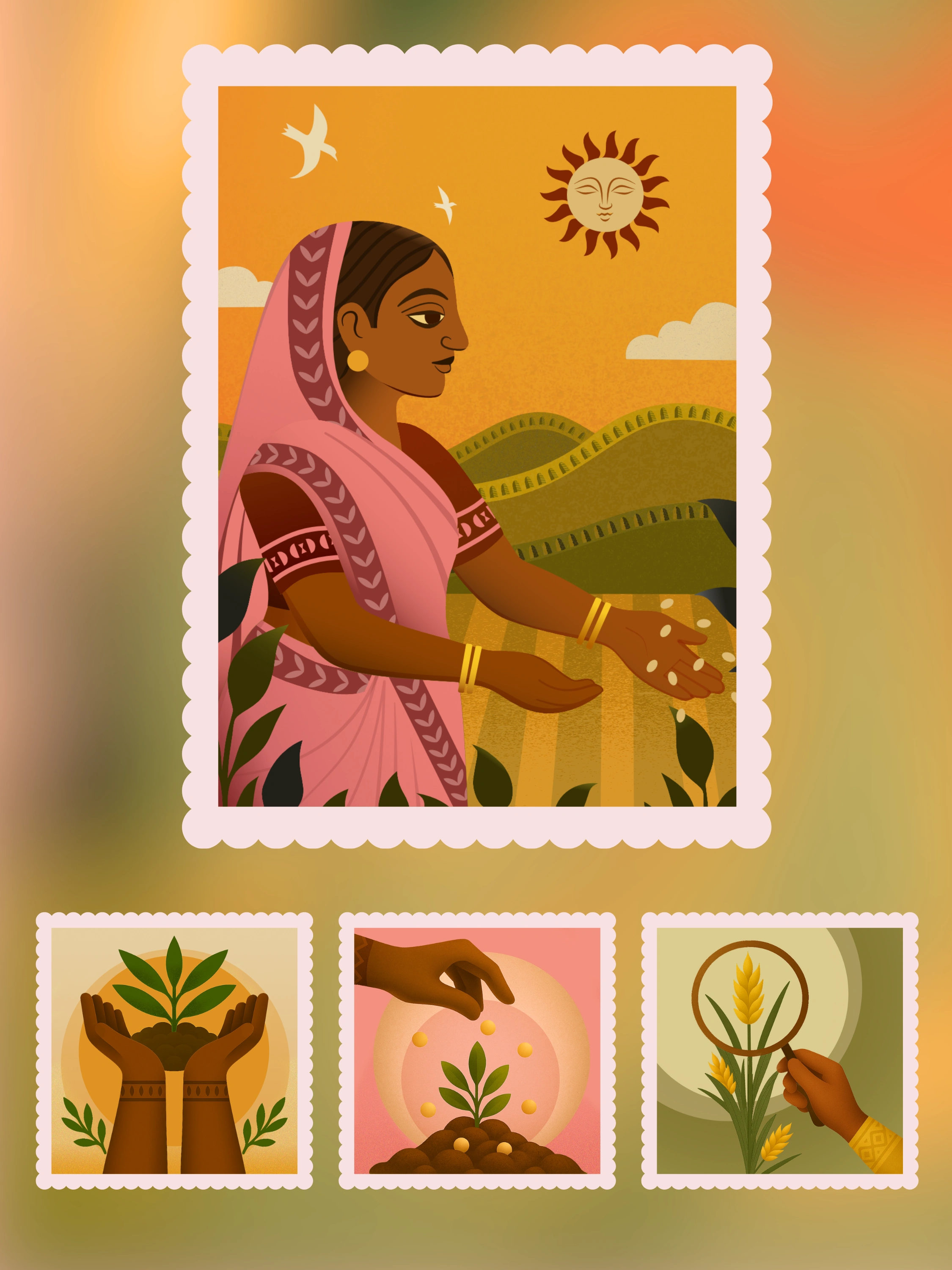 While exploring the illustration style, here's an option we created focused on storytelling and Madhubani art style