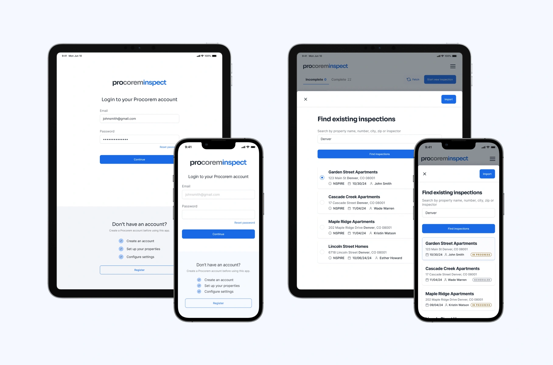 Login and pulling existing inspections