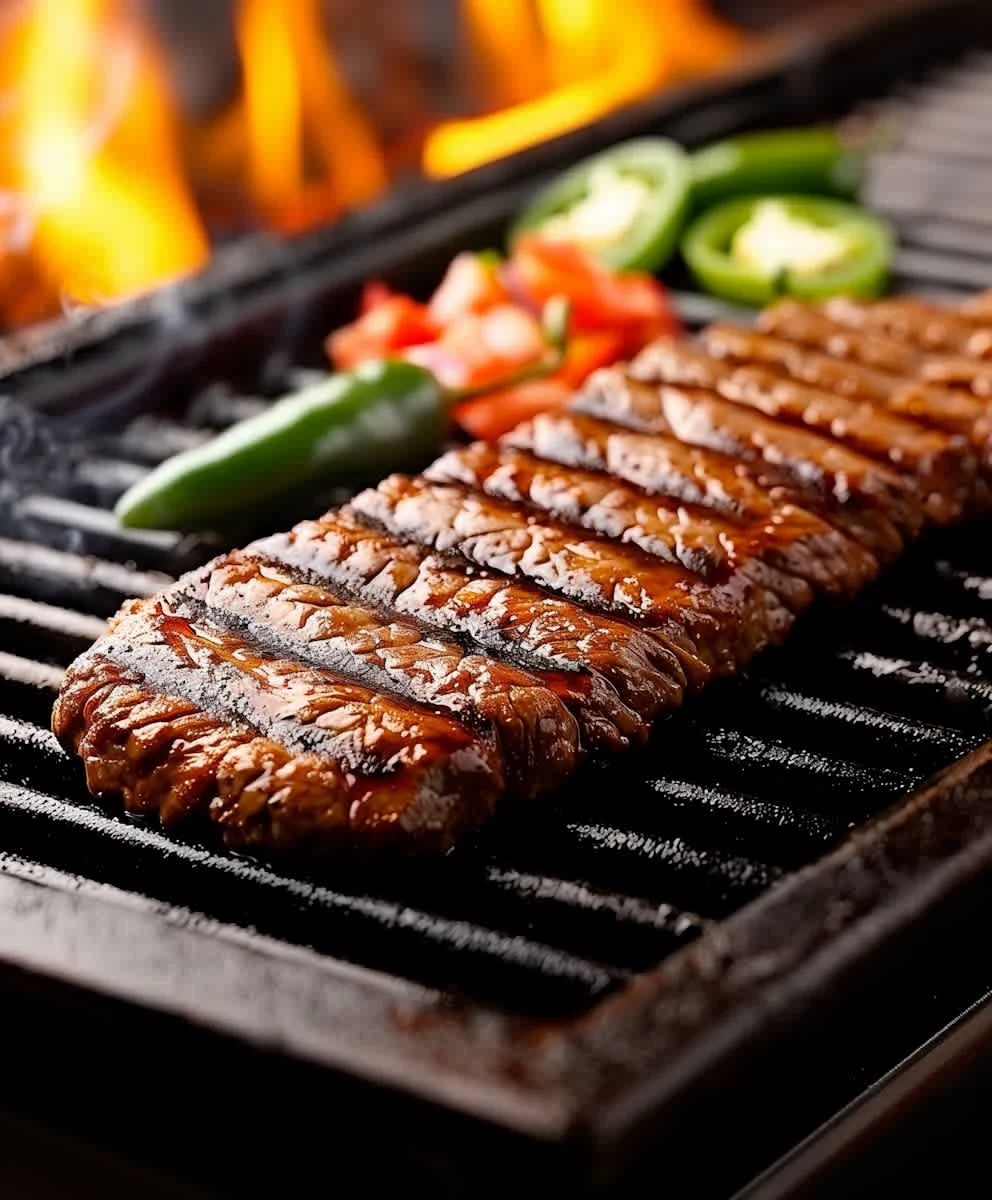 sizzling bbq steak on grill