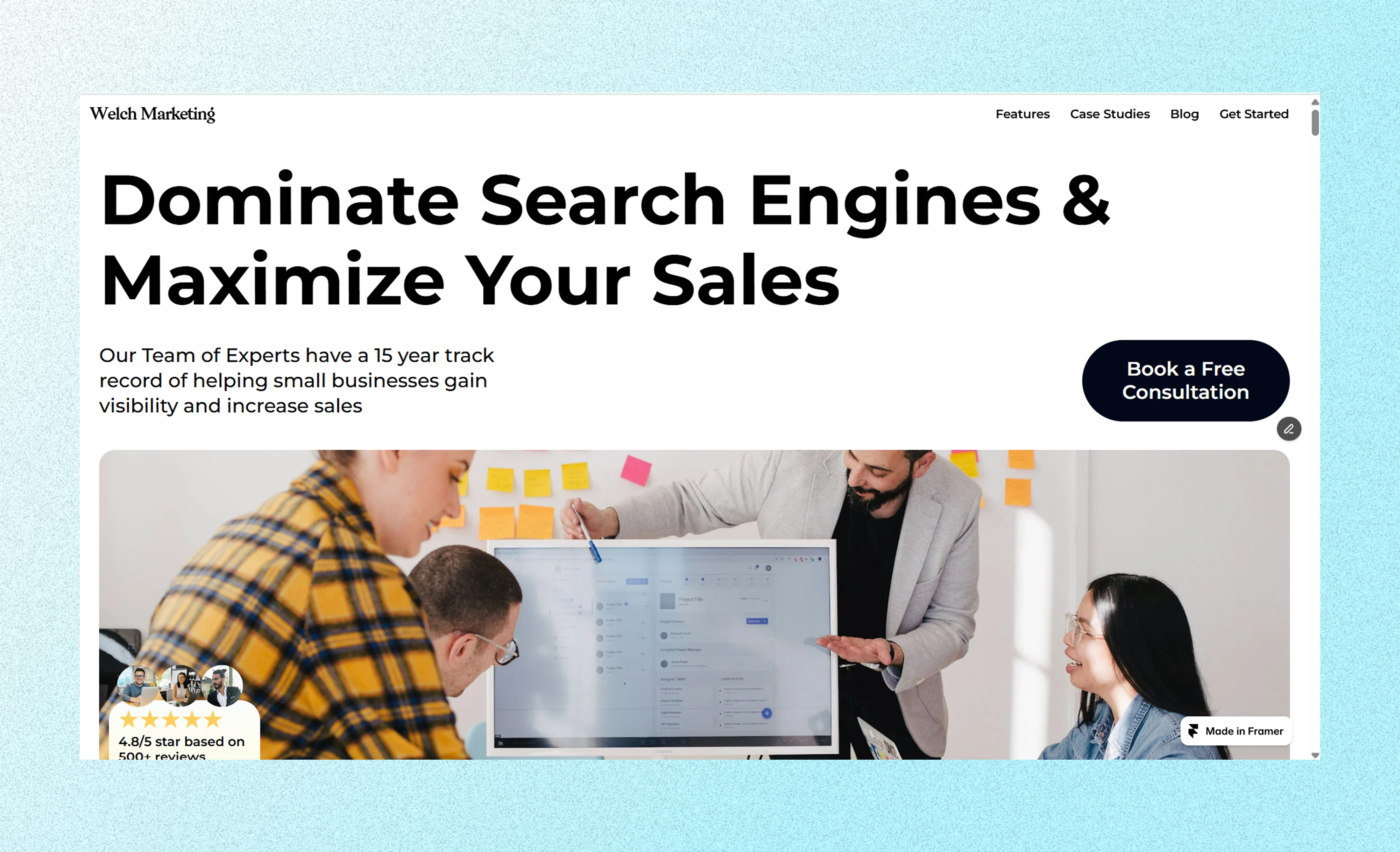 Customized Hero Section of Welch Marketing Agency