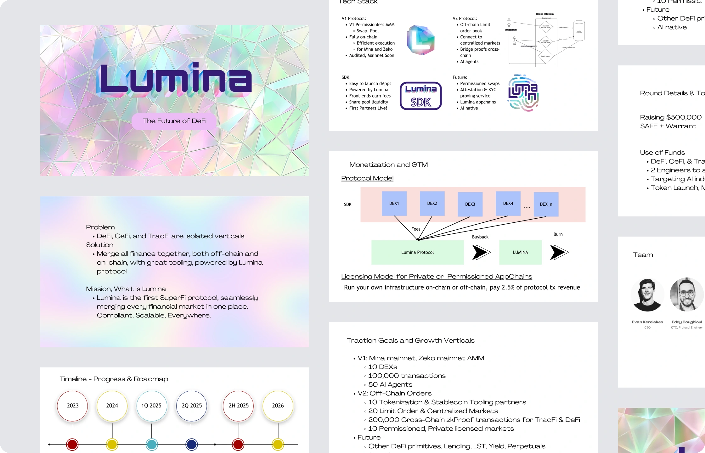LuminaDEX draft pitch deck design from the client.
