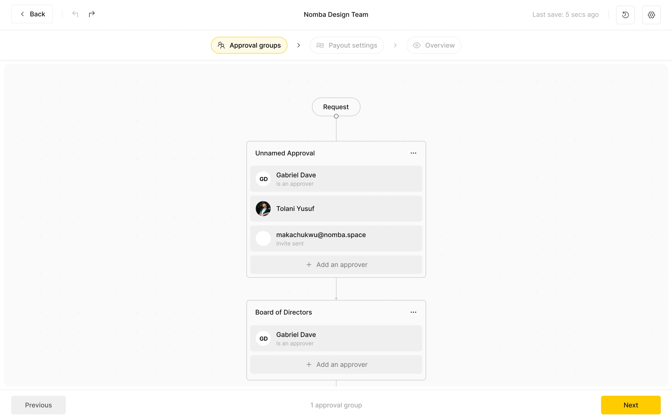 Approval groups screen
