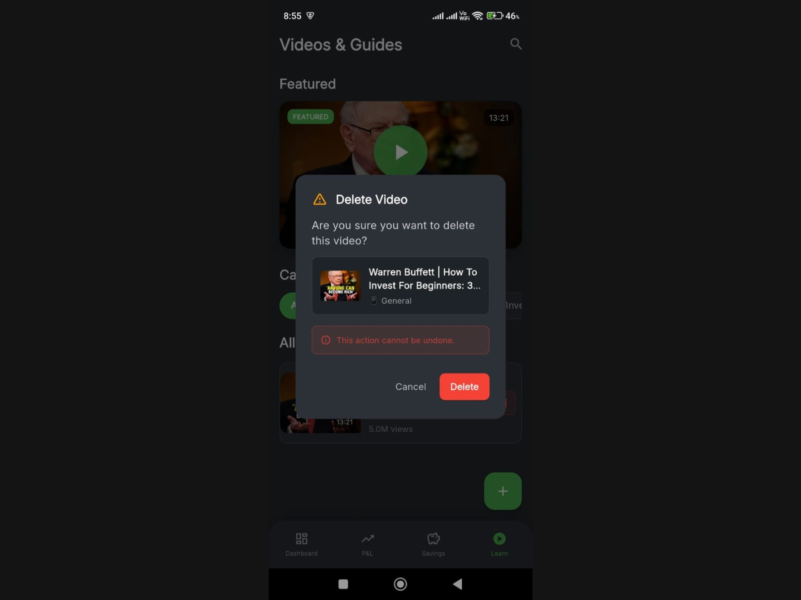 Delete the video ( only for ADMIN )