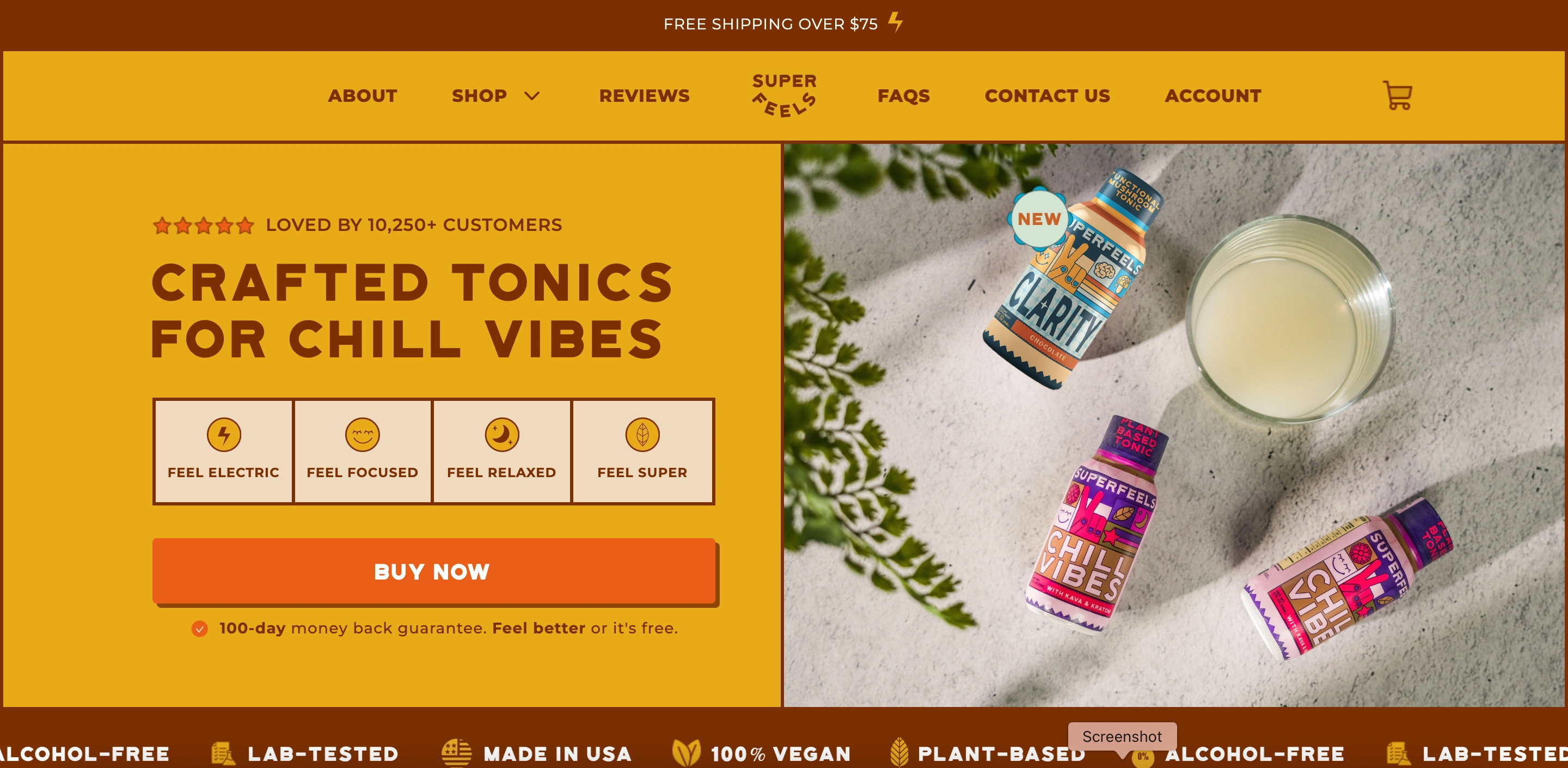 The Super Feels website home hero.