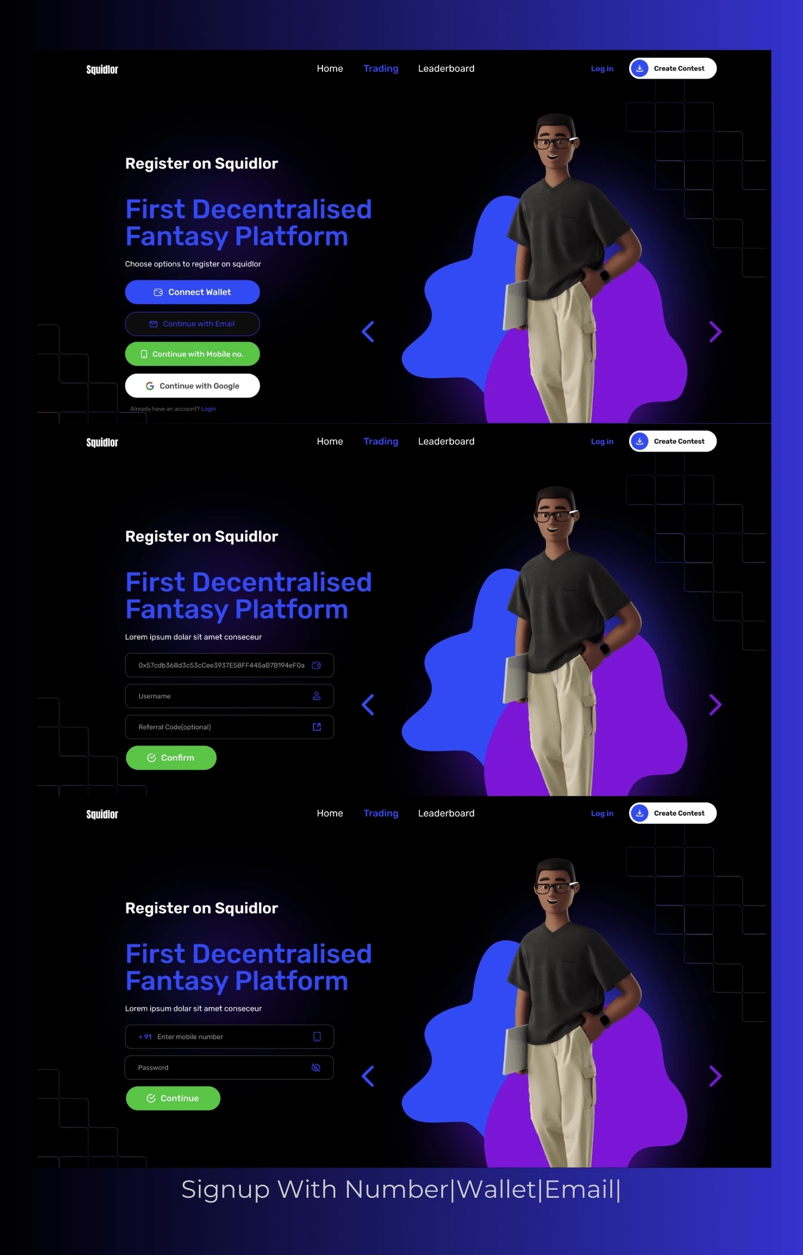 Join the fantasy realm your way - sign up with your email, phone number, or connect your crypto wallet for instant access to the action.