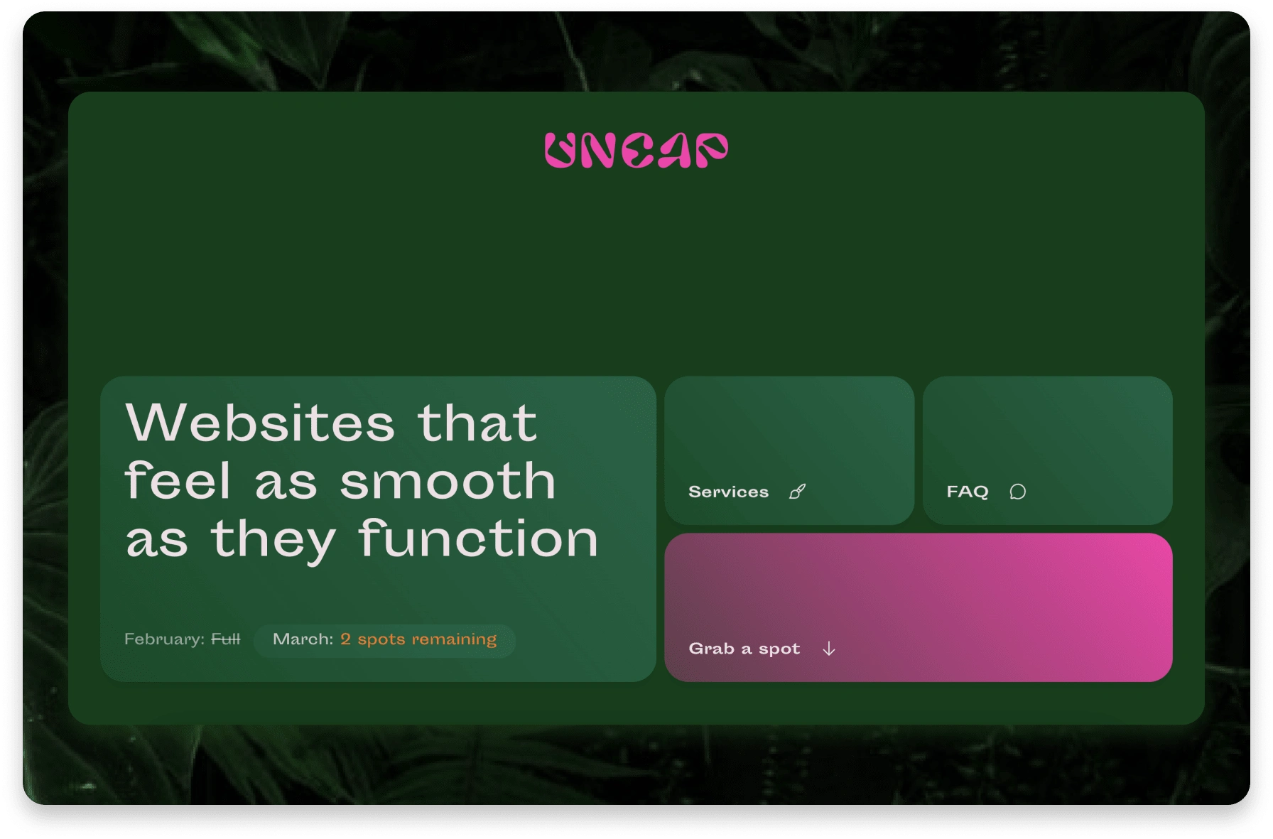 We created a simple, grid-based header that allows the colours and H1 to do the talking.